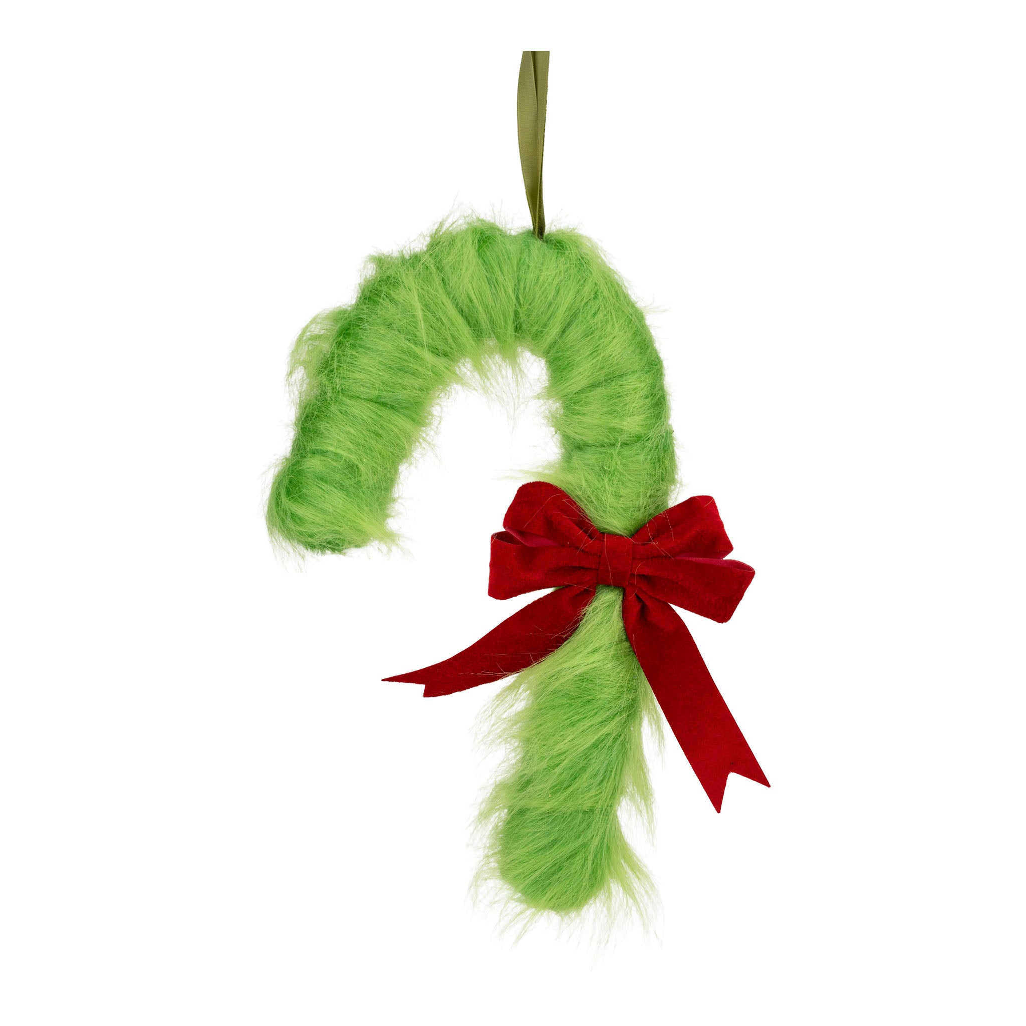 Green Fluffy Candy Cane Hanging - Seasonal Decor