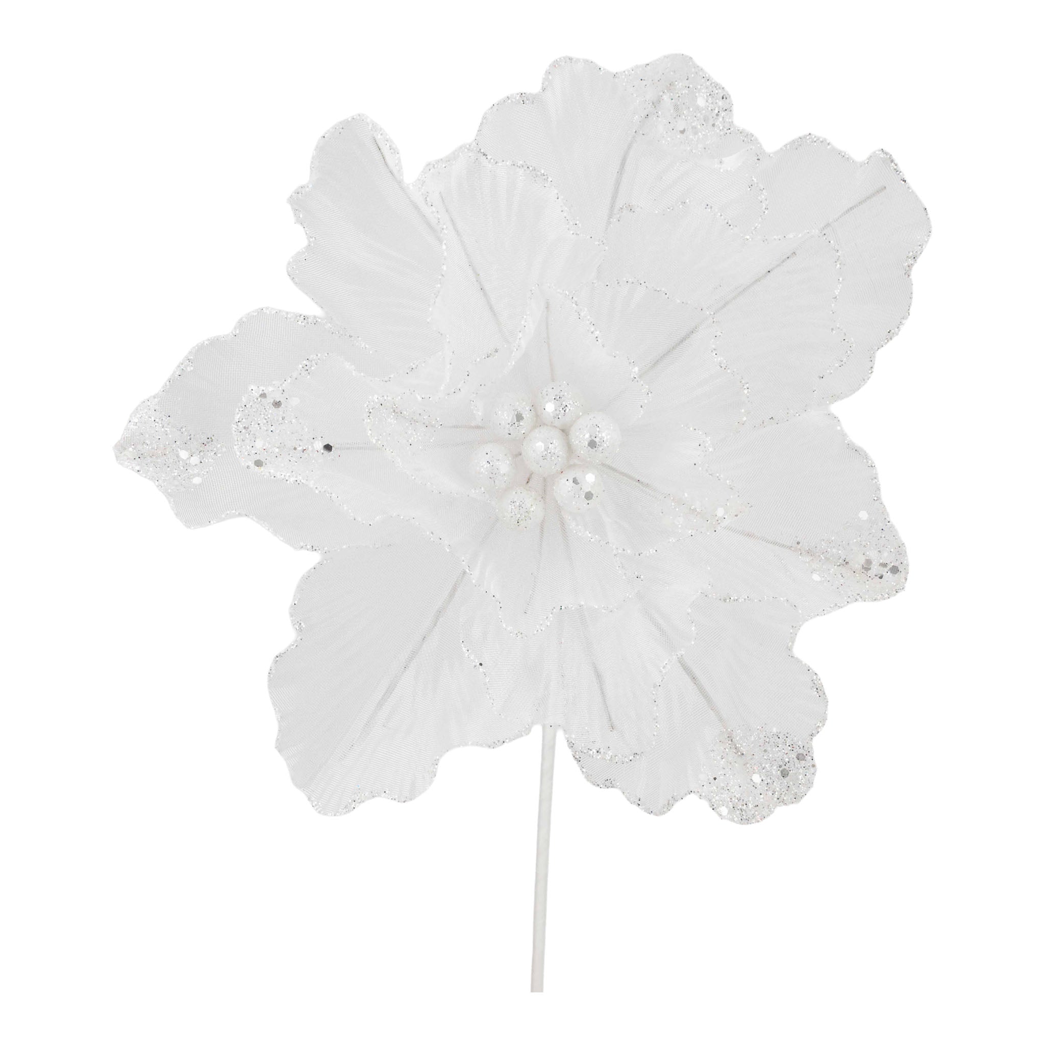 White Sheer Beaded Flower - Seasonal Decor