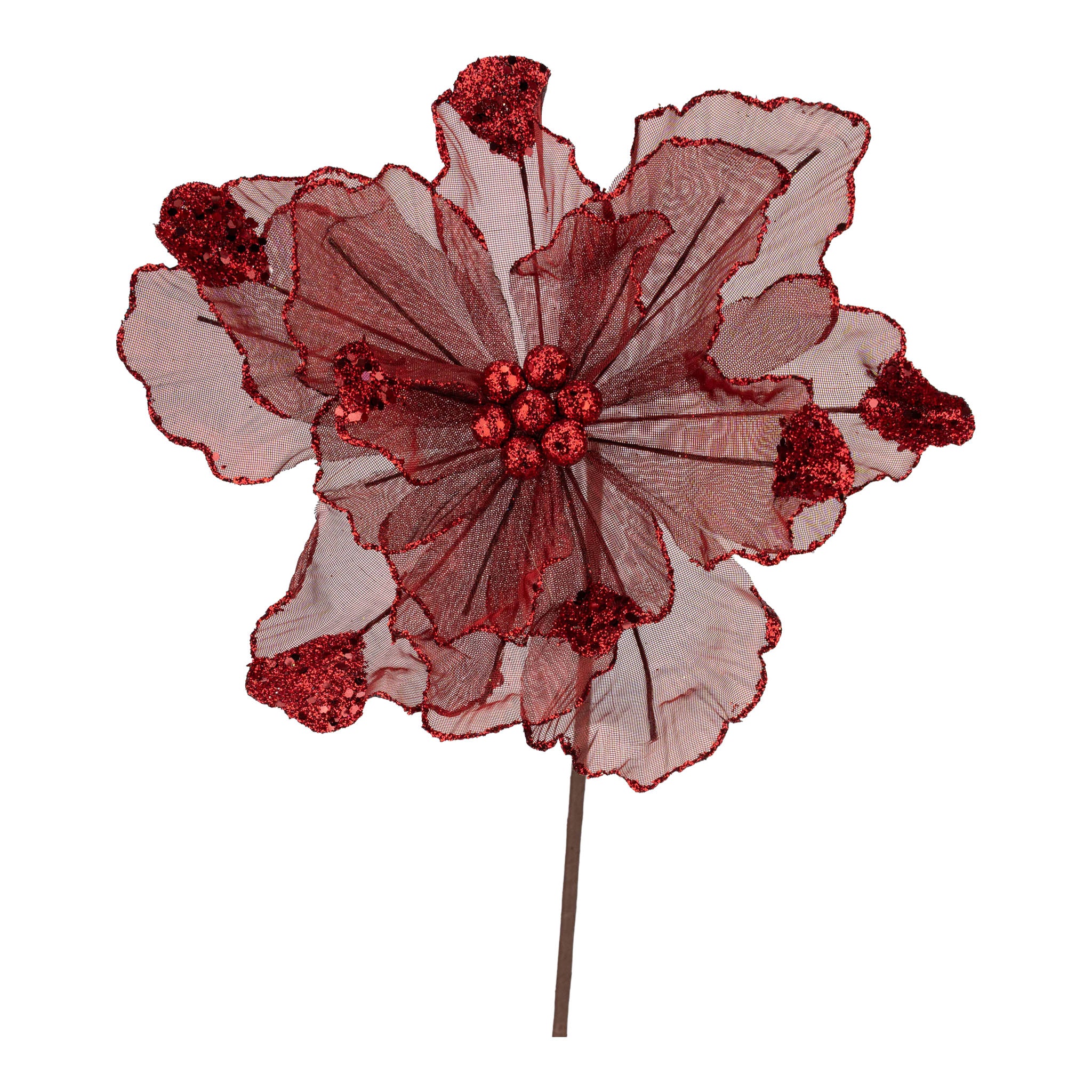 Burgundy Sheer Beaded Flower - Seasonal Decor