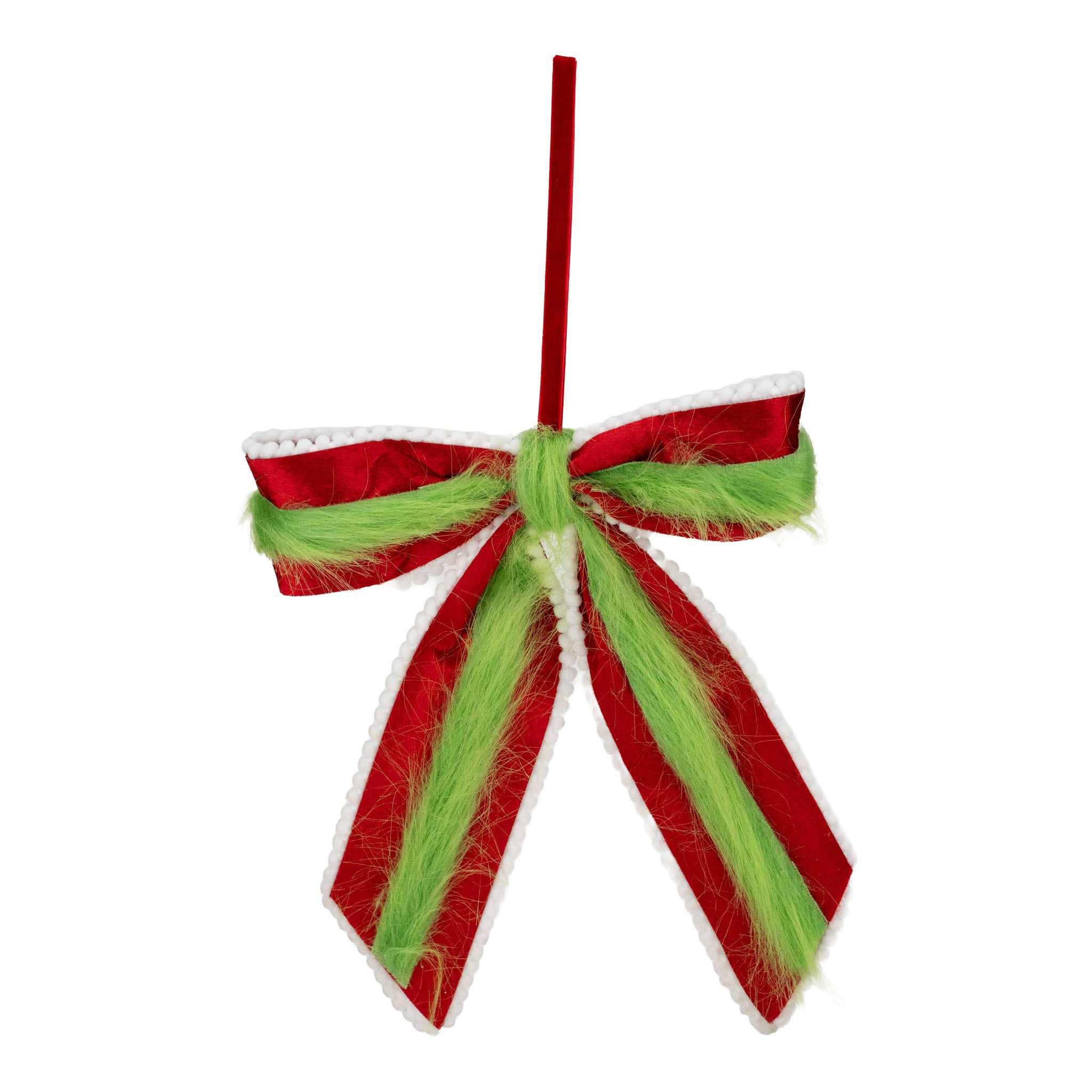 Red Green Fluffy Bow Hanging - Seasonal Decor