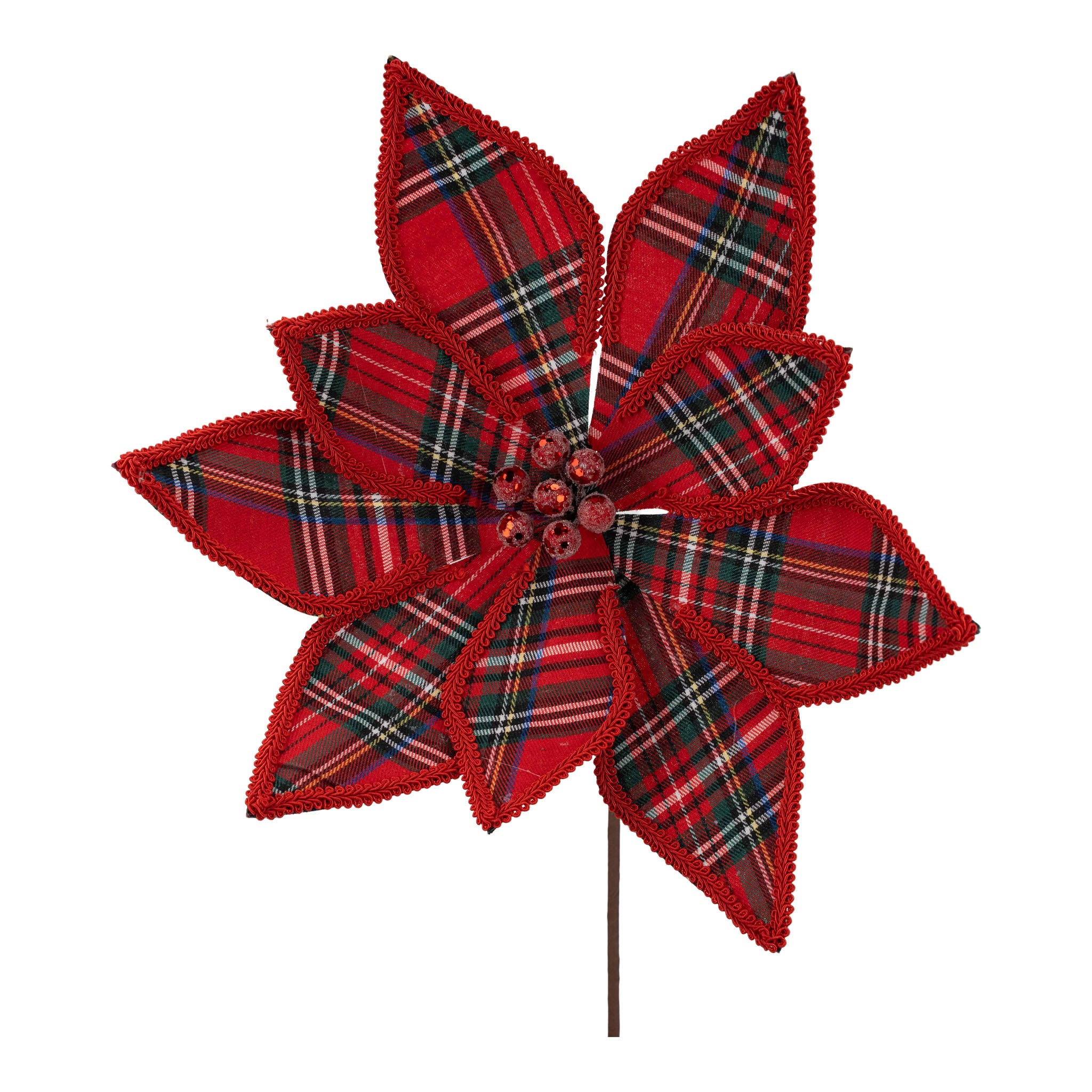 Red Tartan Poinsettia Flower - Seasonal Decor