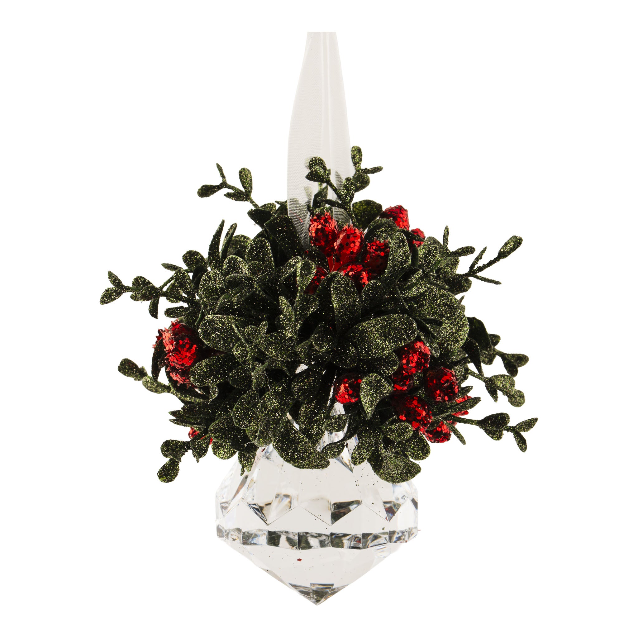 12cm Crystal Teardrop Mistletoe Hanging - Seasonal Decor