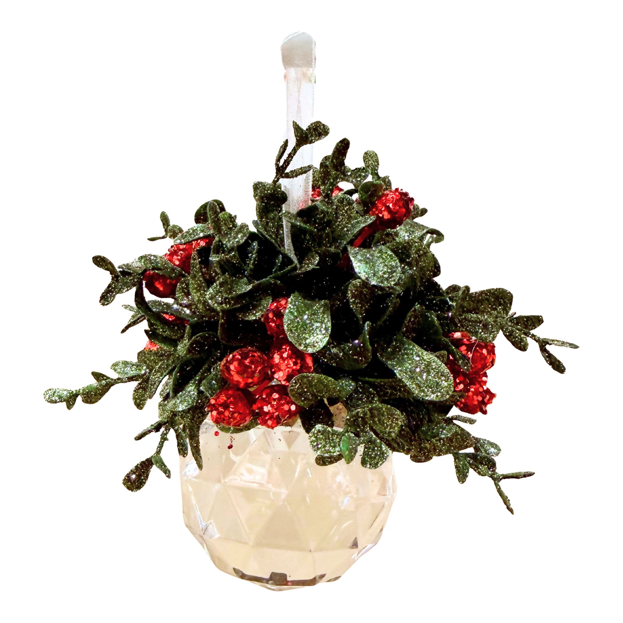 13cm Crystal Ball Mistletoe Hanging - Seasonal Decor