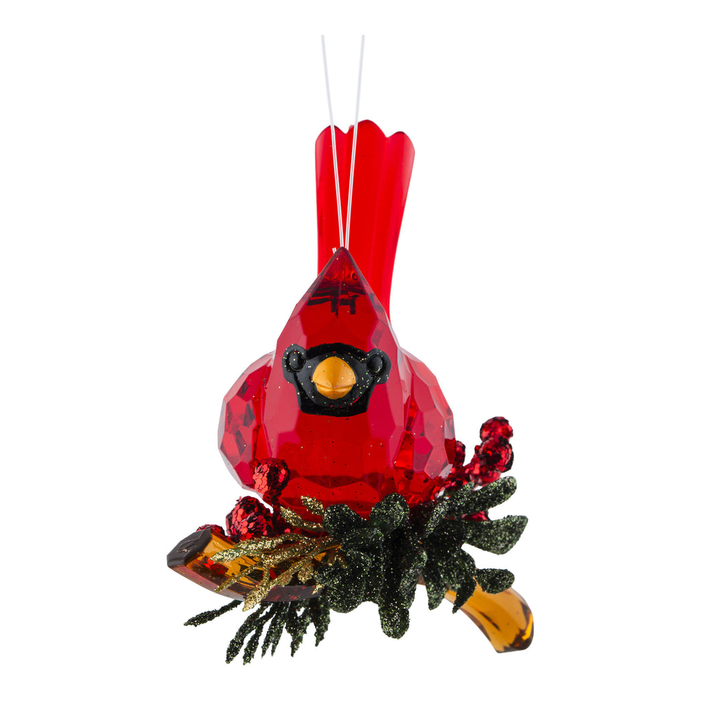 10cm Red Cardinal Crystal on Branch Crystal - Seasonal Decor