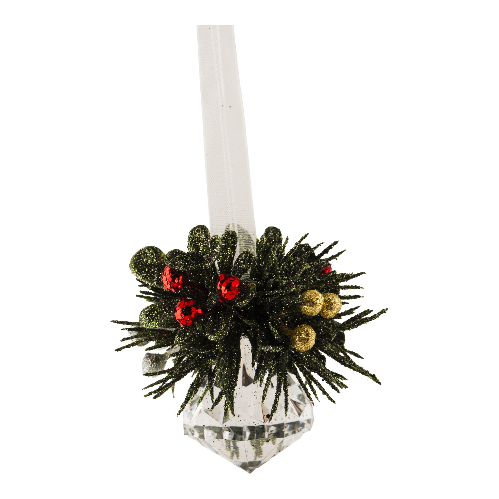 8cm Crystal Teardrop Mistletoe Hanging - Seasonal Decor
