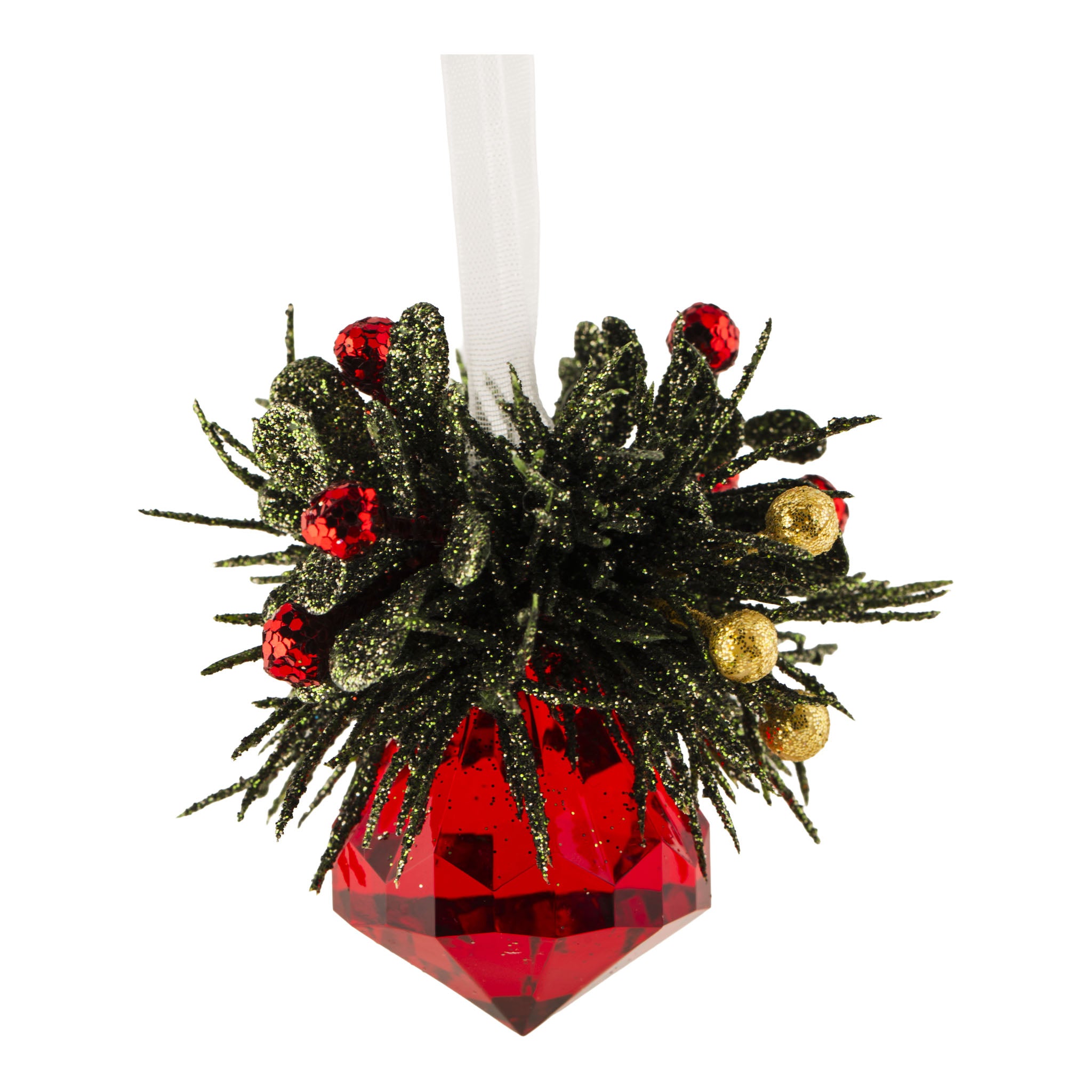 7cm Red Crystal Teardrop Mistletoe Hanging - Seasonal Decor