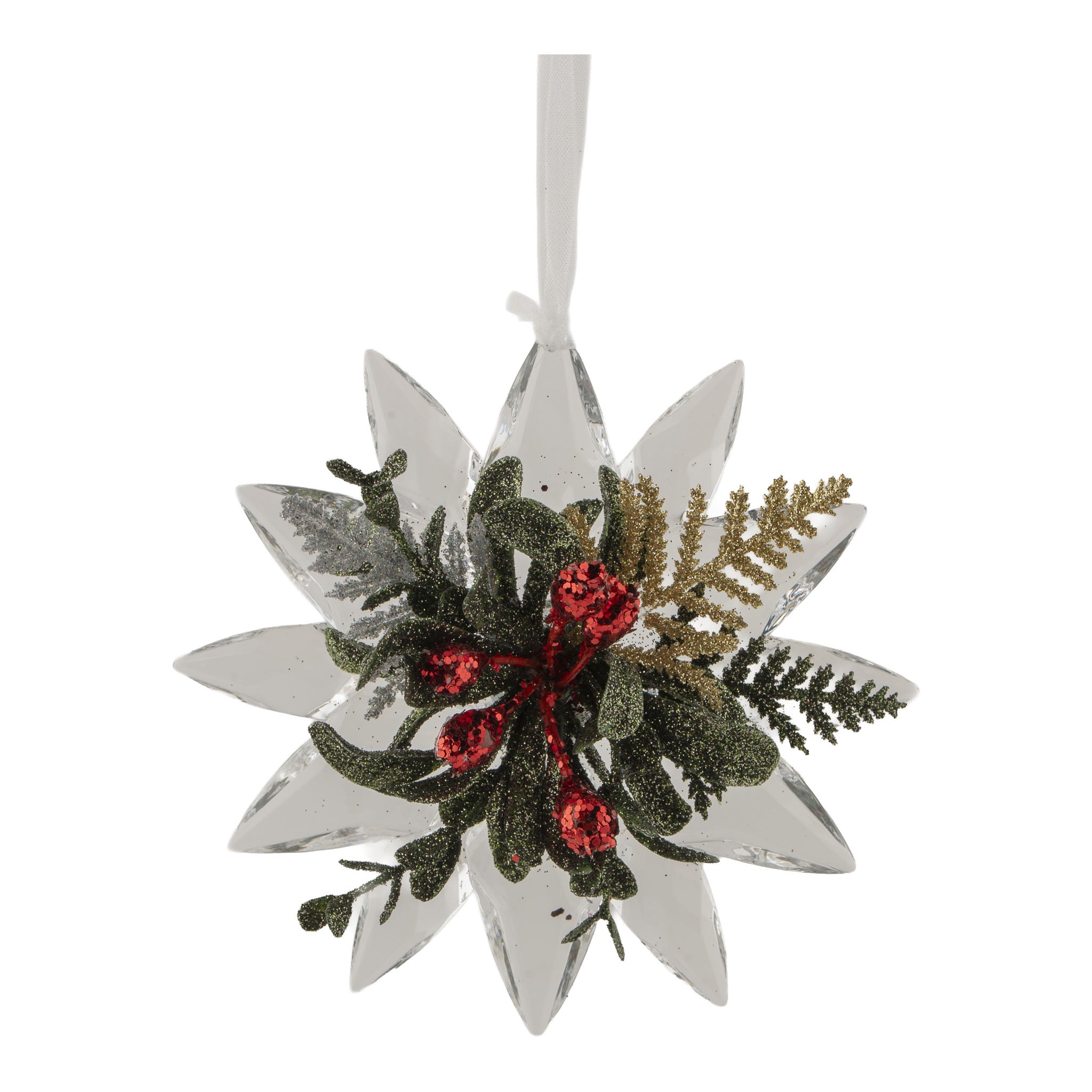12cm Crystal Snowflake Mistletoe Hanging - Seasonal Decor