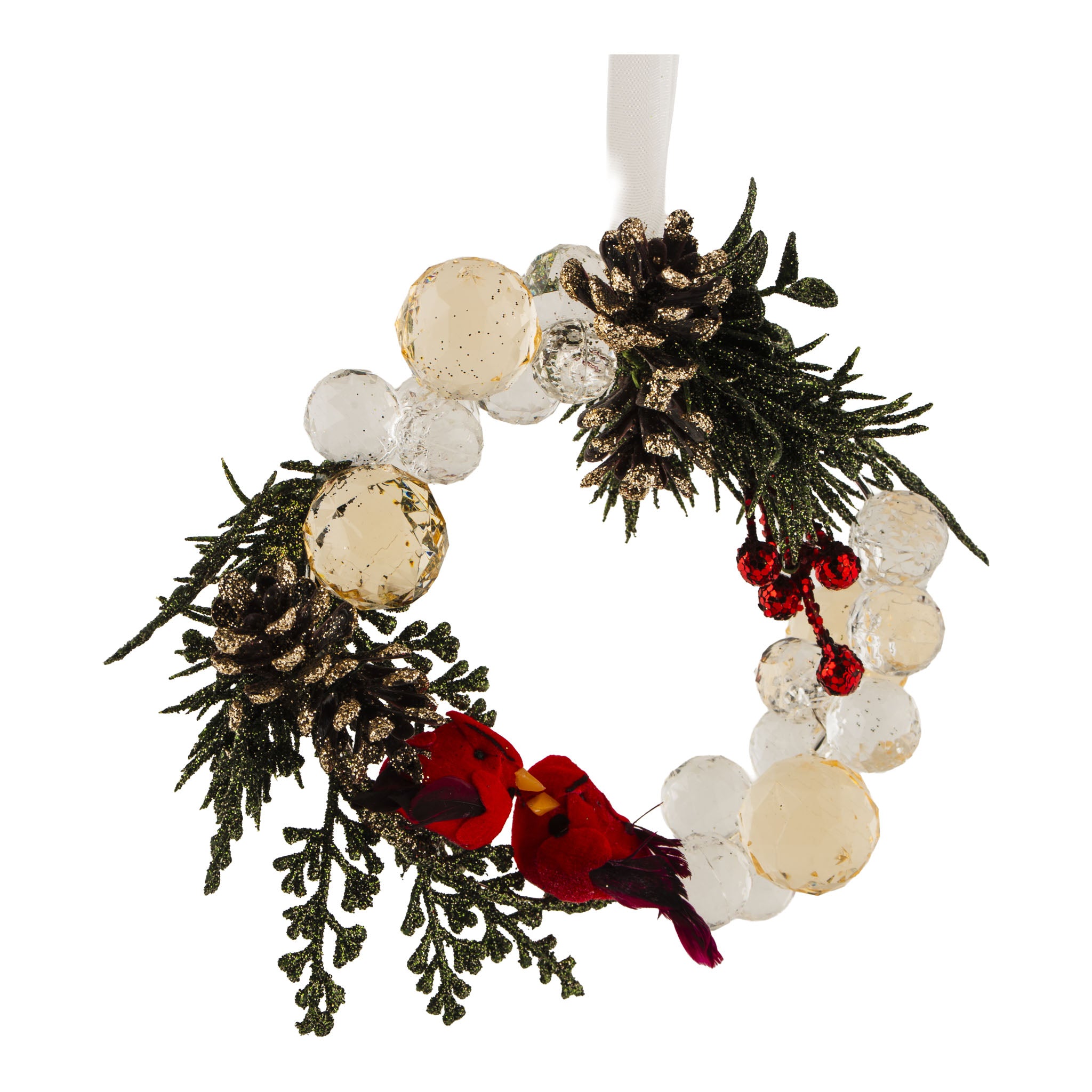 10cm Crystal Red Cardinal Wreath Hanging - Seasonal Decor