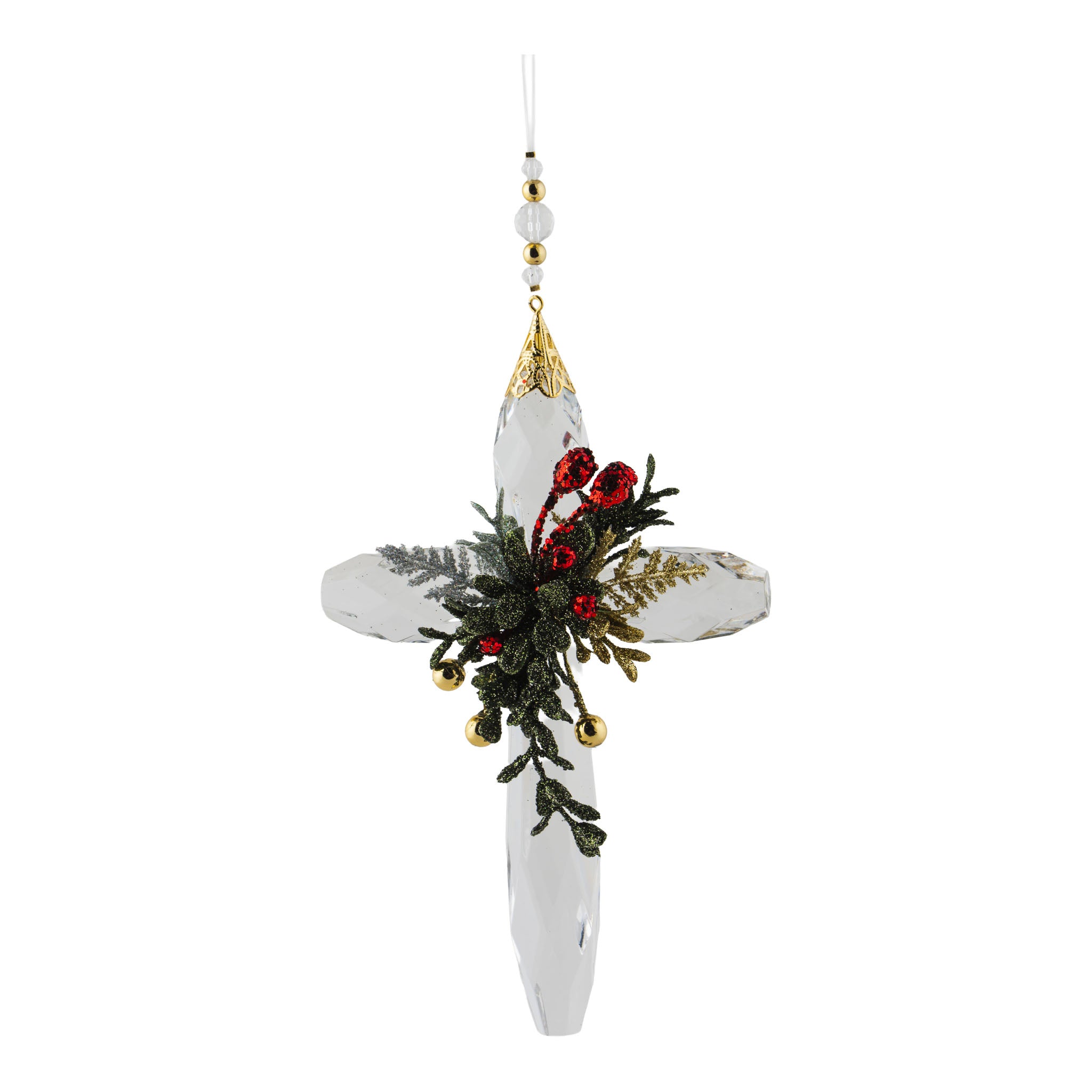 18cm Crystal Cross Mistletoe Hanging - Seasonal Decor