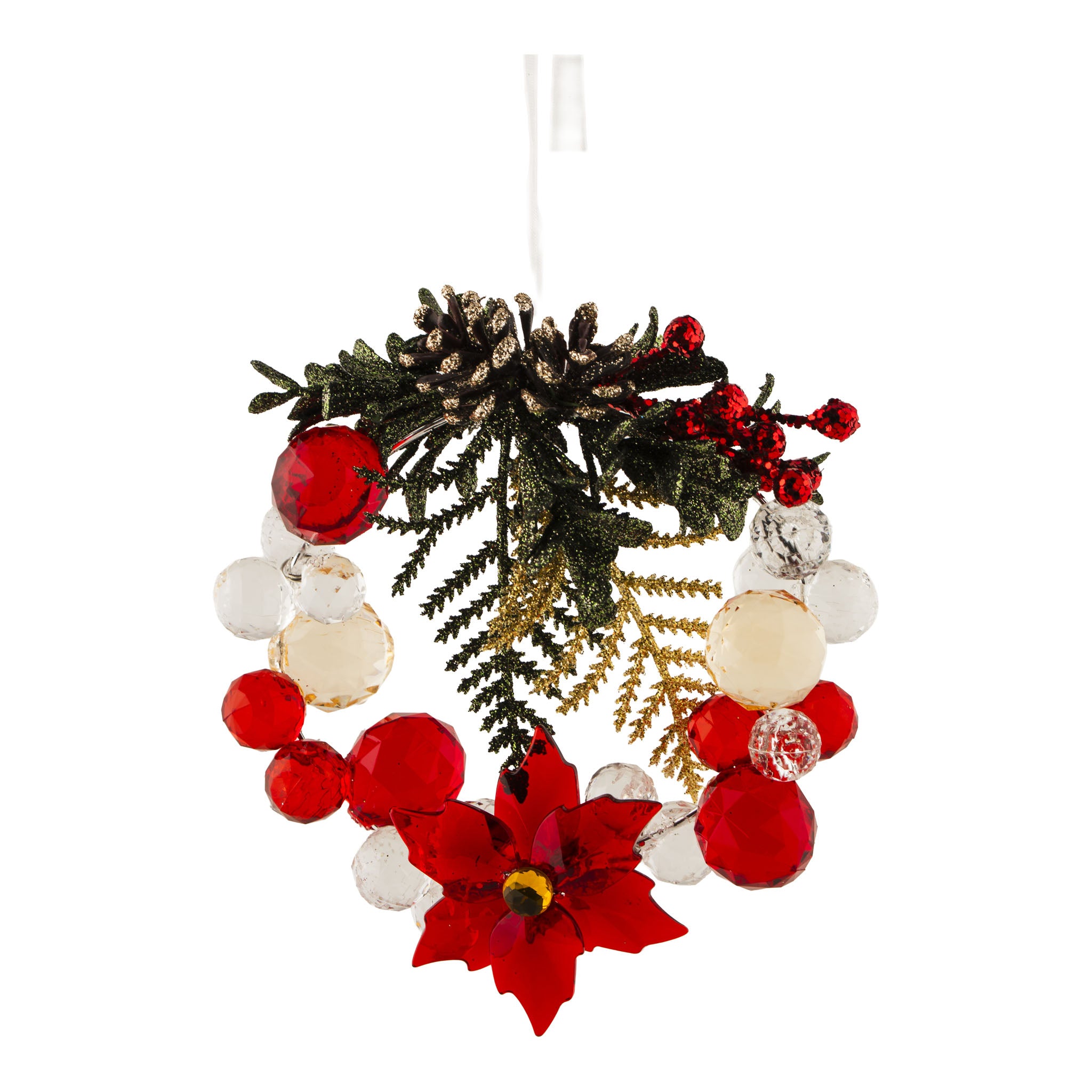 11cm Crystal Poinsettia Wreath Hanging - Seasonal Decor