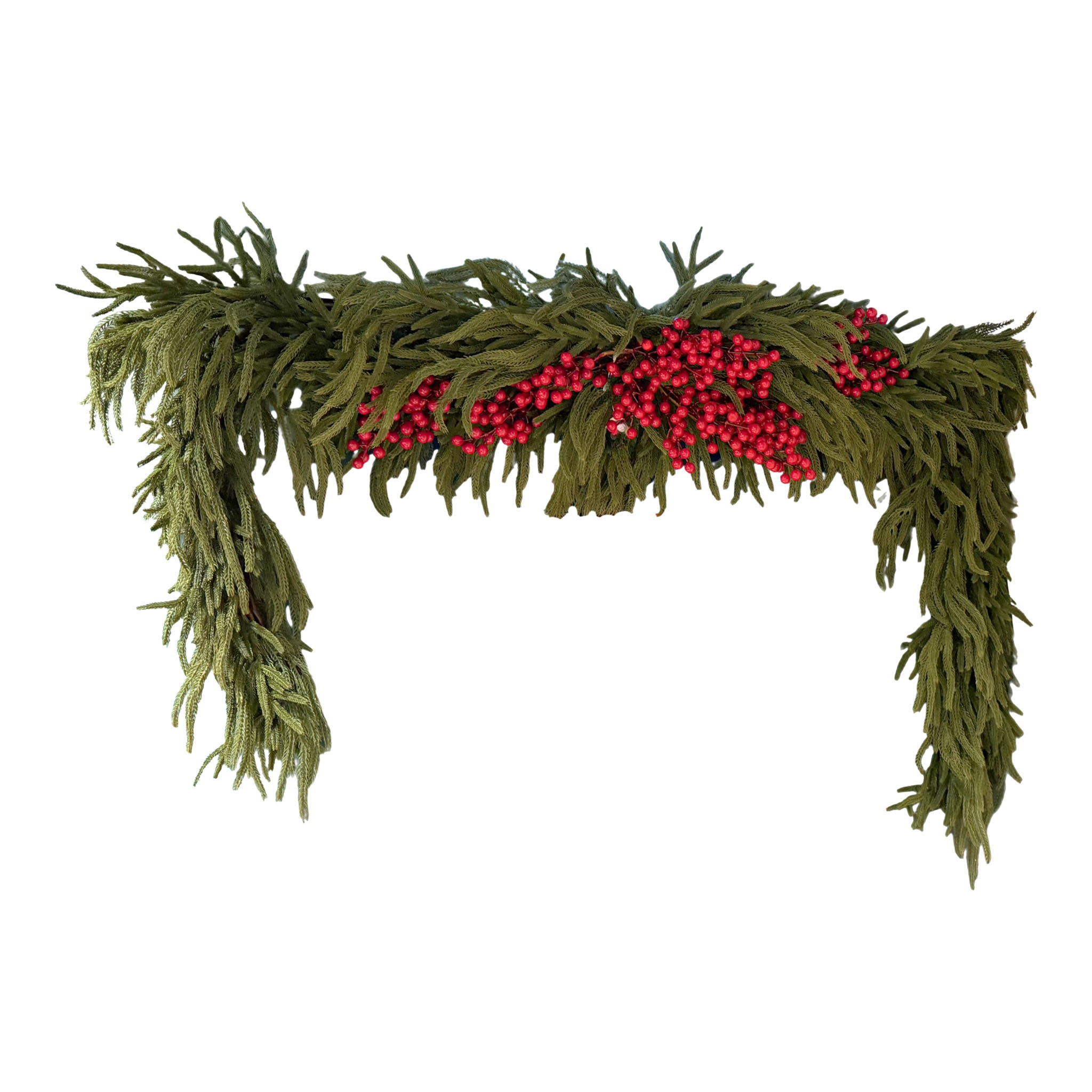 280cm Thick Lush Green Fir Leaf with Red Berry Door Mantle Garland - Seasonal Decor