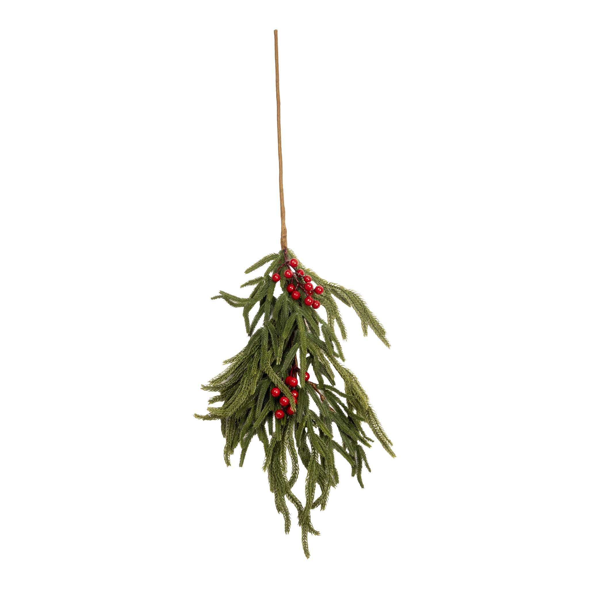 60cm Green Fir with Red Berry Leaf Spray - Seasonal Decor