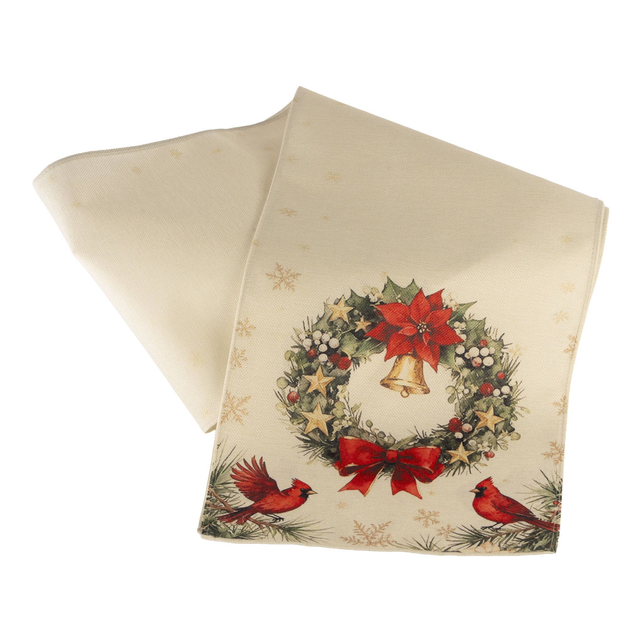 Wreath with Cardinals Table Runner - Seasonal Decor