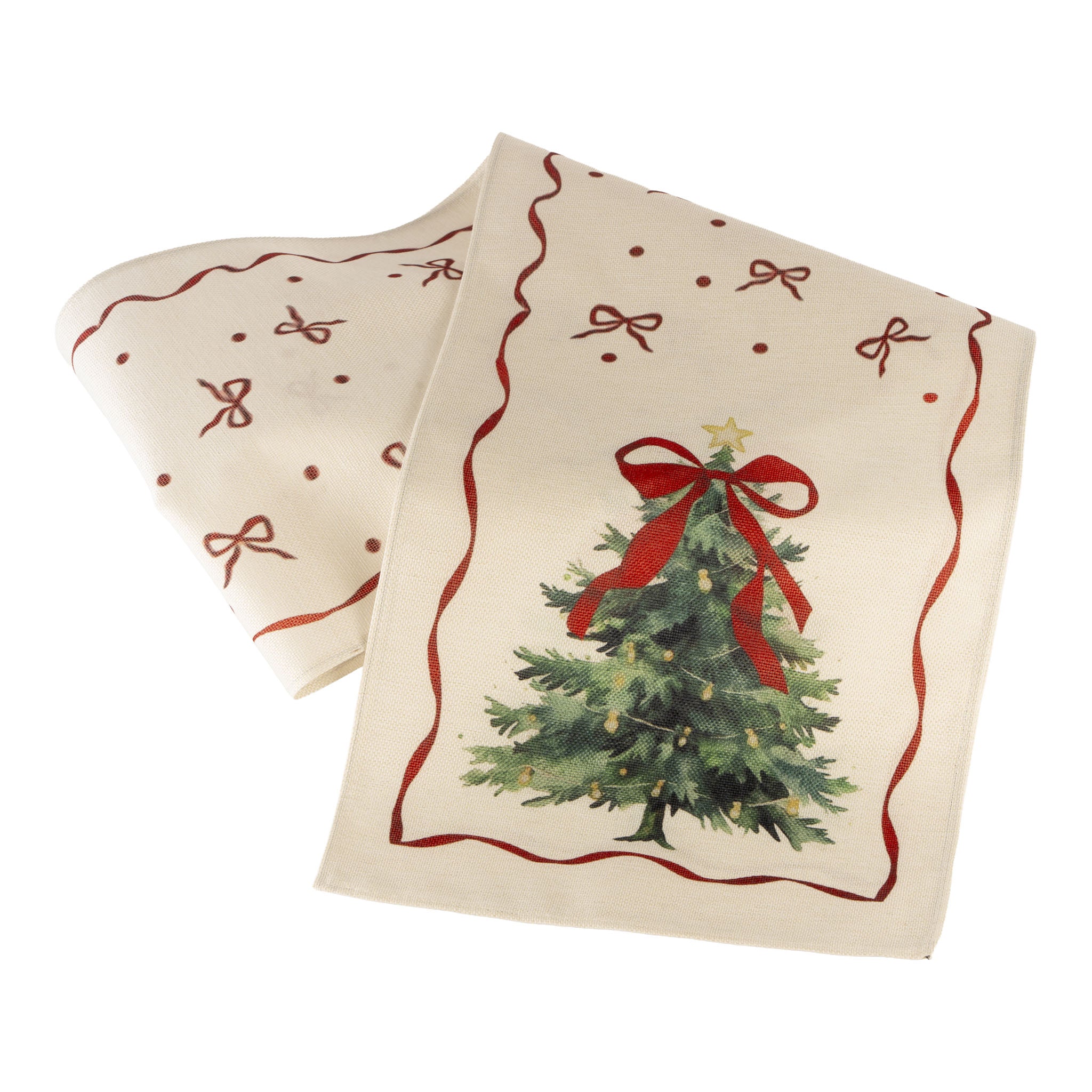 Red Bow on Tree Table Runner - Seasonal Decor