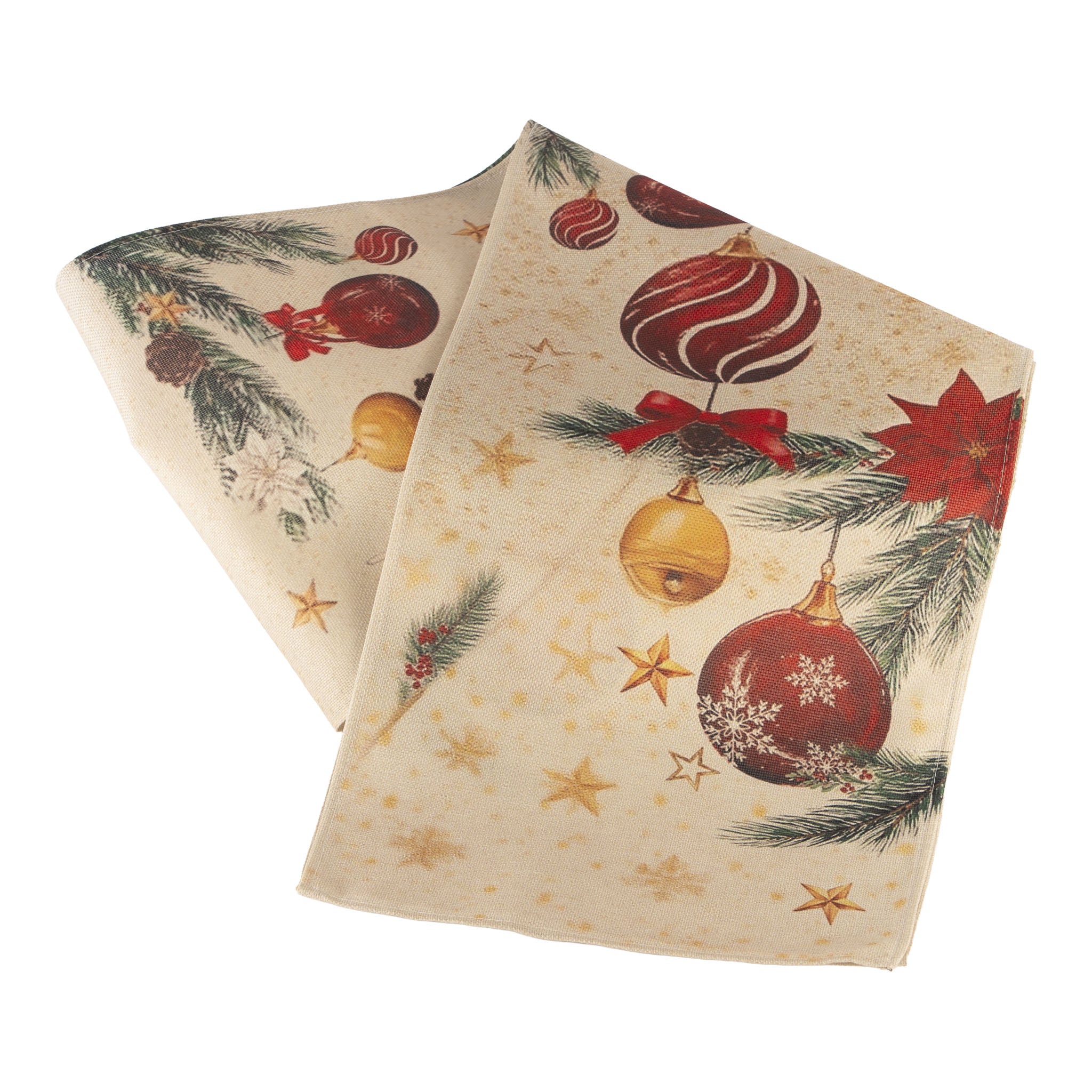 Red Bauble Gold Star Table Runner - Seasonal Decor