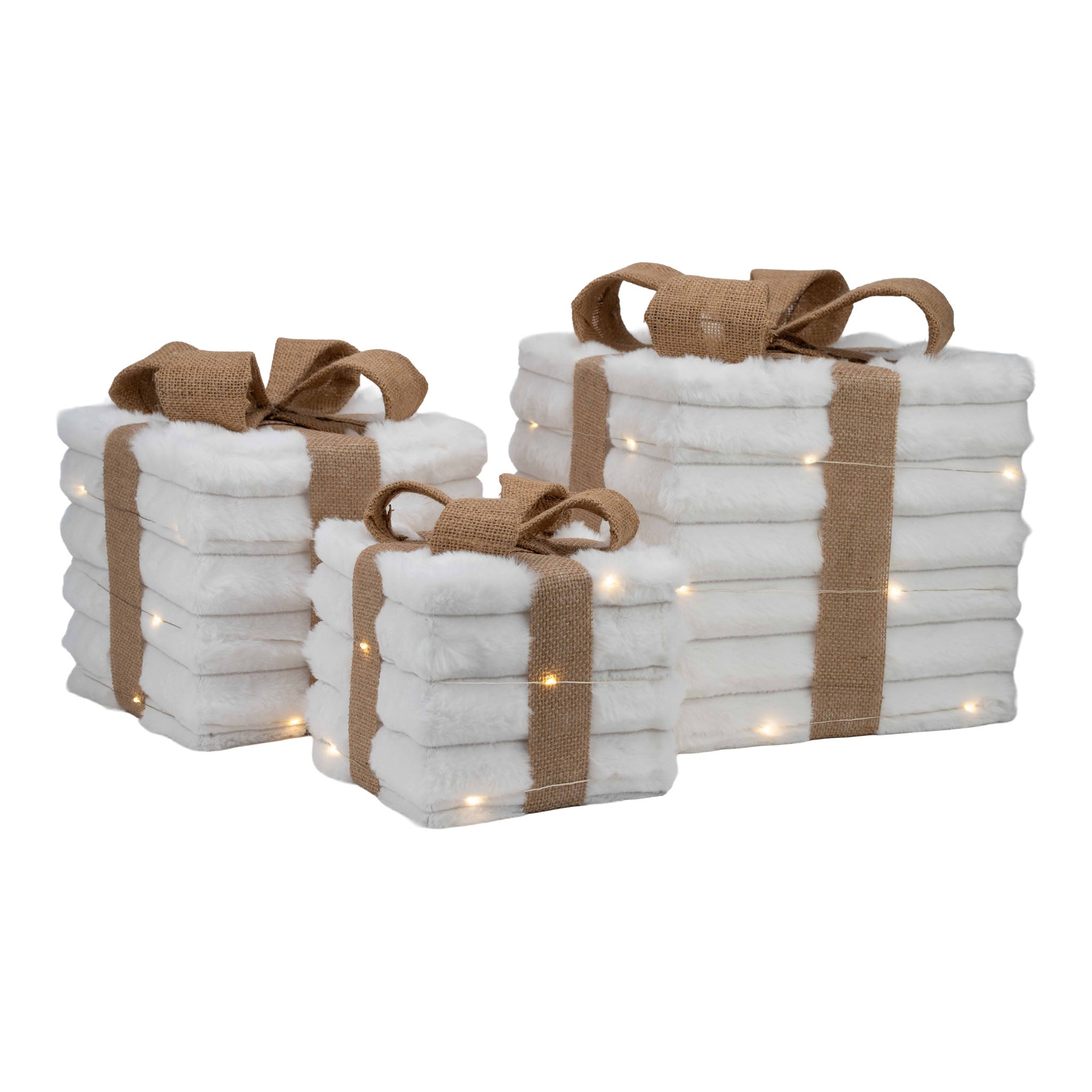 Natural Gift Boxes LED Set of 3 - Seasonal Decor
