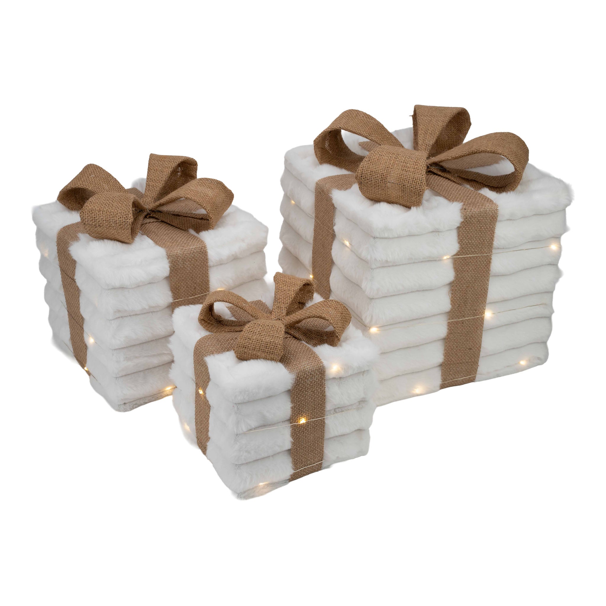 Natural Gift Boxes LED Set of 3 - Seasonal Decor