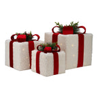 White Red Bow LED Gift Box Set of 3 - Seasonal Decor