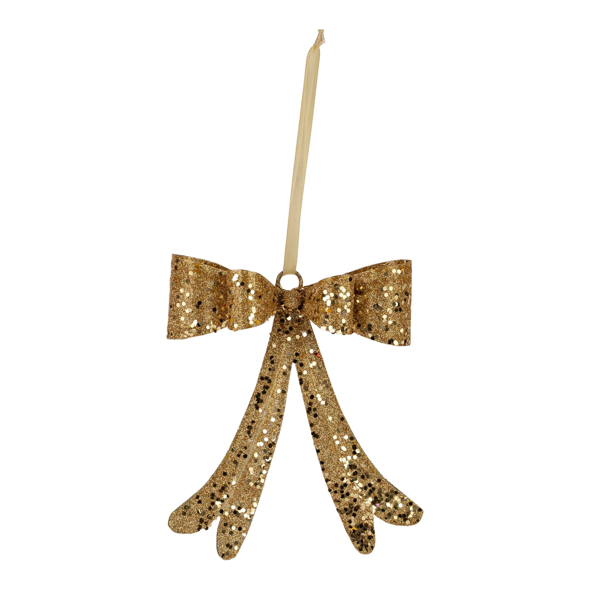 17cm Gold Double Bow Hanging - Seasonal Decor