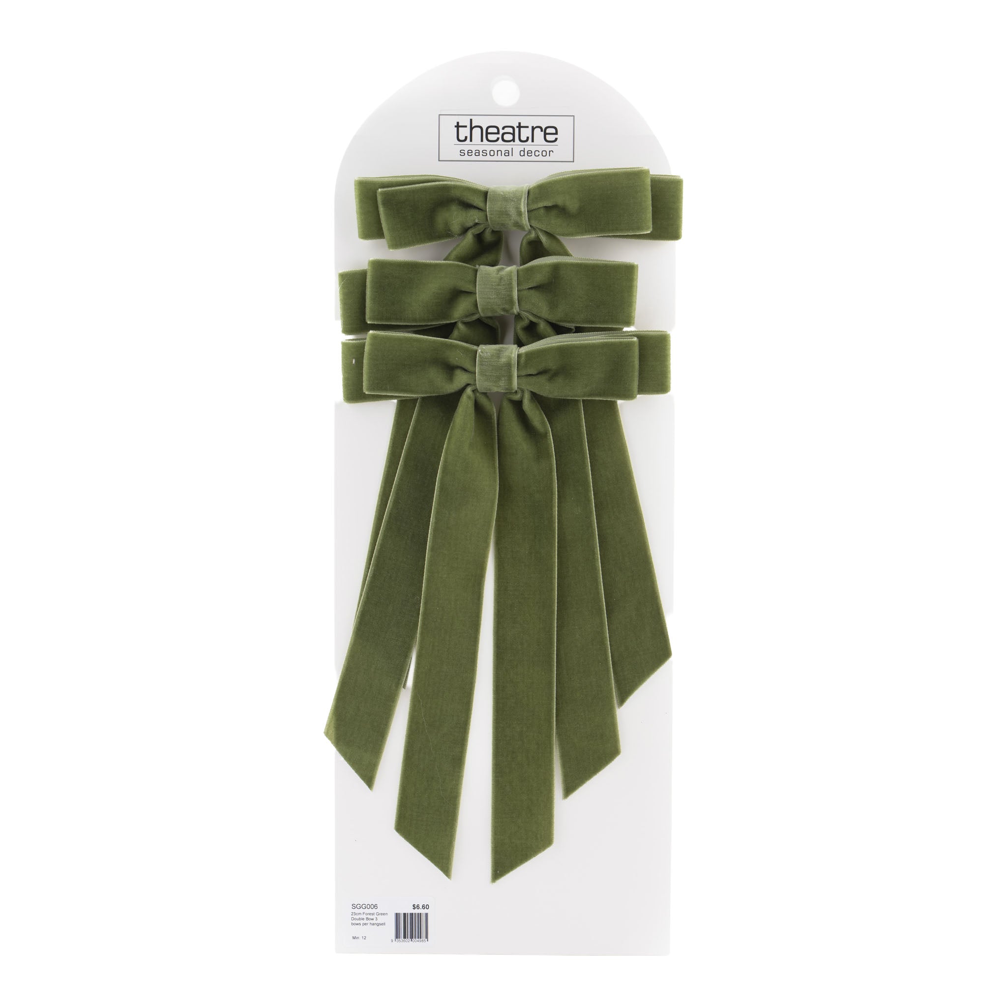 23cm Moss Green Double Bow 3 bows per hangsell - Seasonal Decor