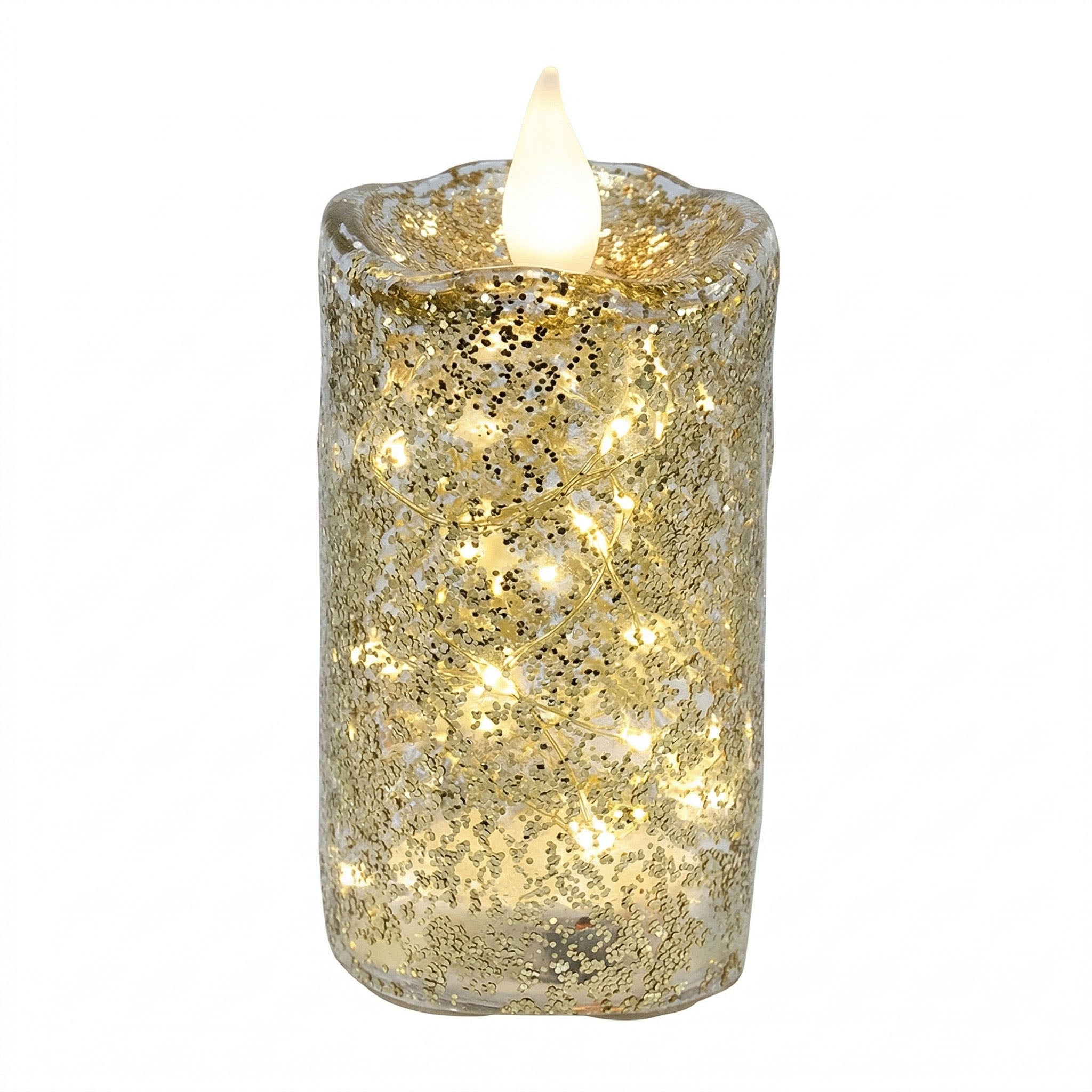 18cm Silver Cracked Look Glass LED Candle - Seasonal Decor