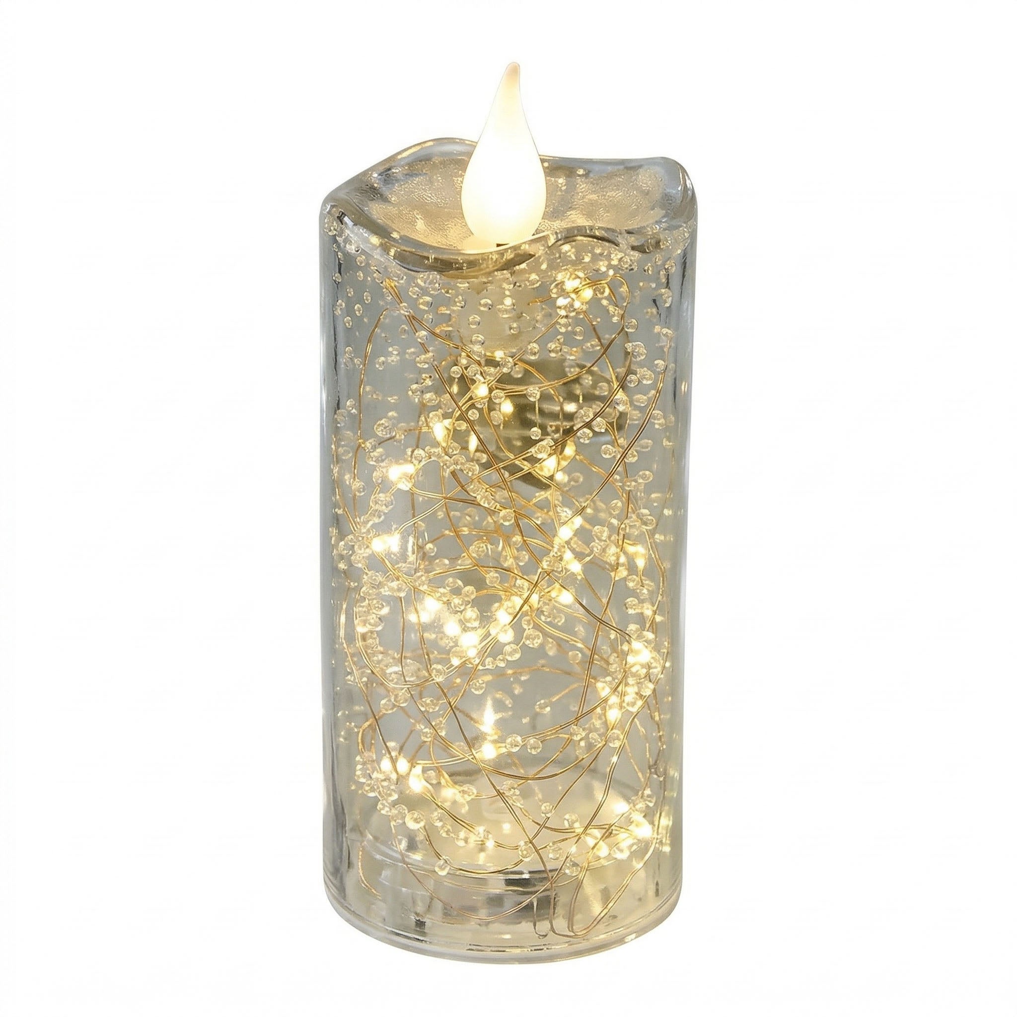 21cm Silver Cracked Look Glass LED Candle - Seasonal Decor