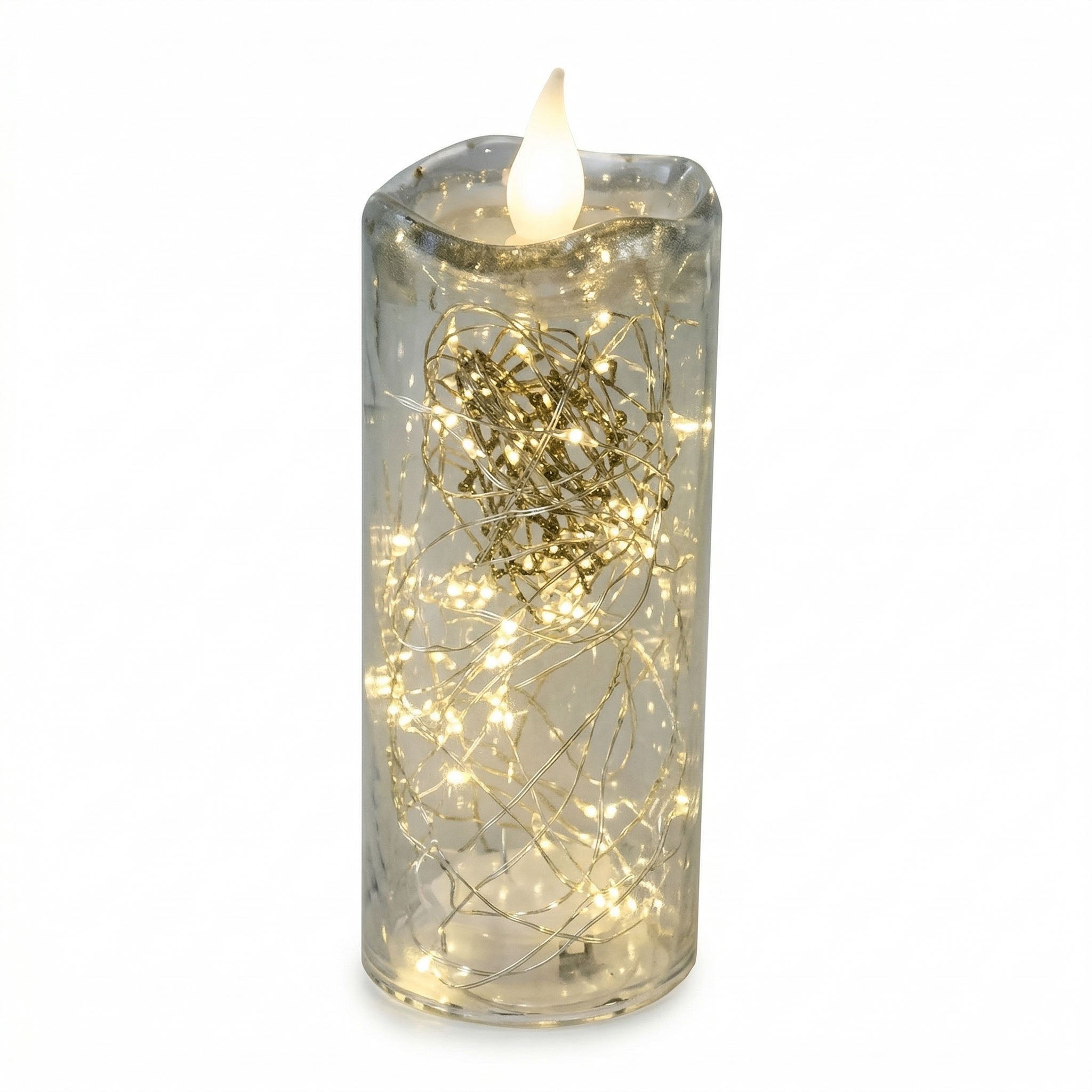 24cm Silver Cracked Look Glass LED Candle - Seasonal Decor