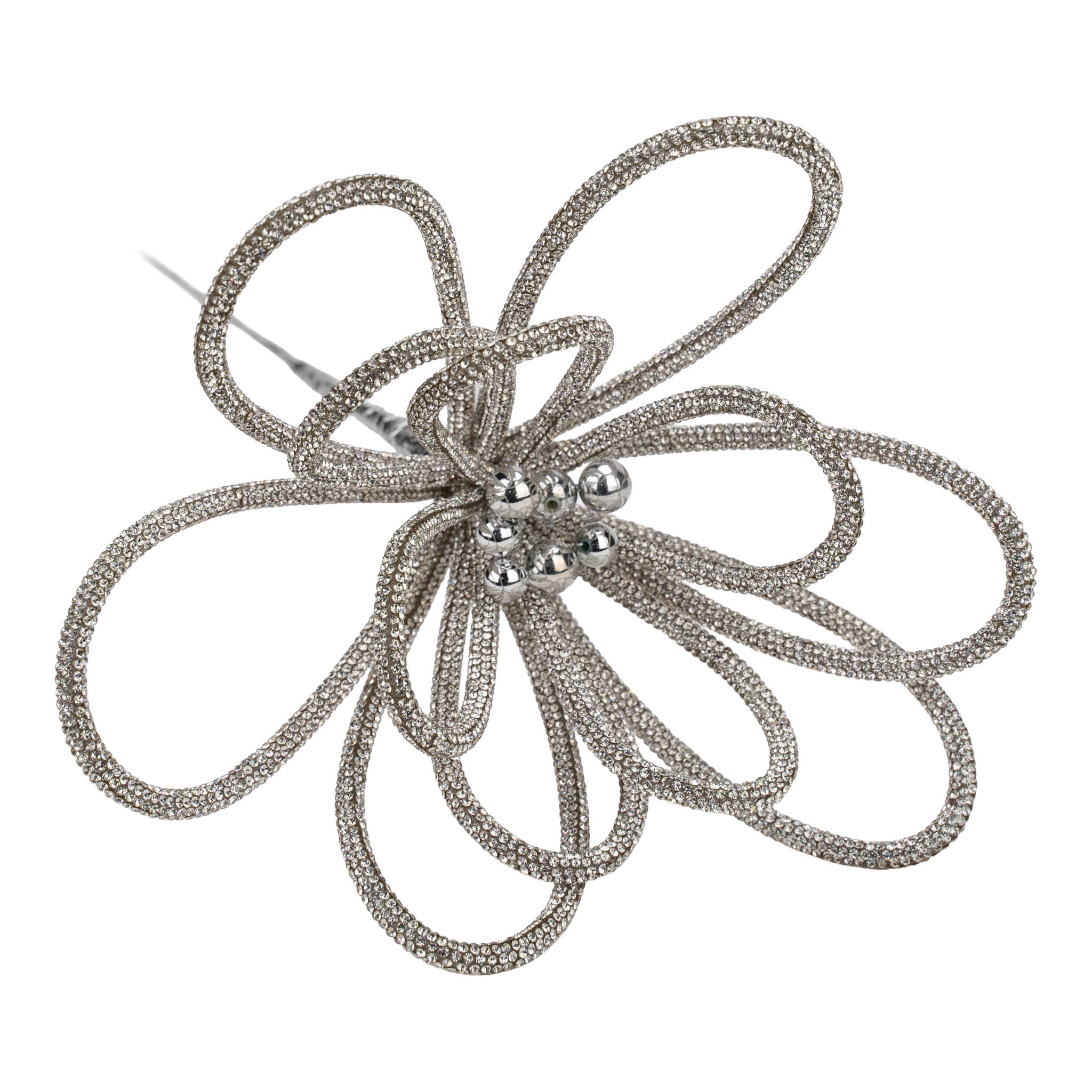 58cm Silver Beaded Hollow Flowers - Seasonal Decor