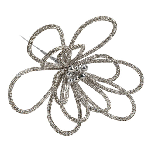58cm Silver Beaded Hollow Flowers - Seasonal Decor