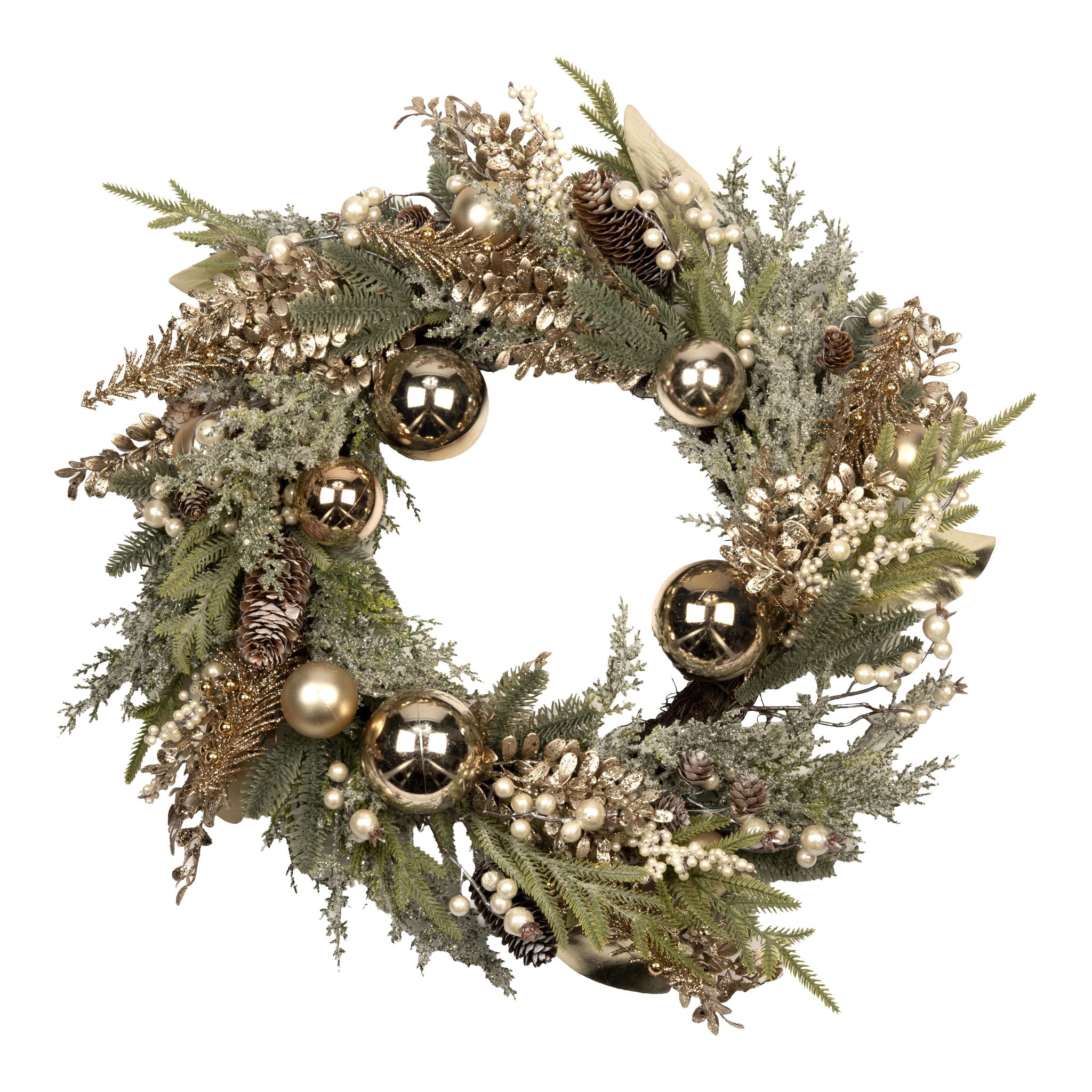 70cm Champagne Berry Bauble Wreath - Seasonal Decor