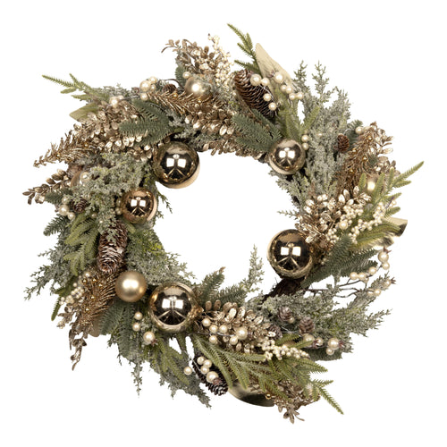 70cm Champagne Berry Bauble Wreath - Seasonal Decor