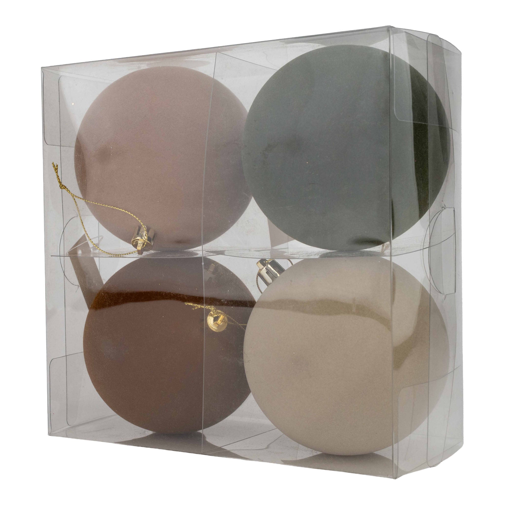 10cm Ball Set 4 Earthy Mocha Flocked - Seasonal Decor