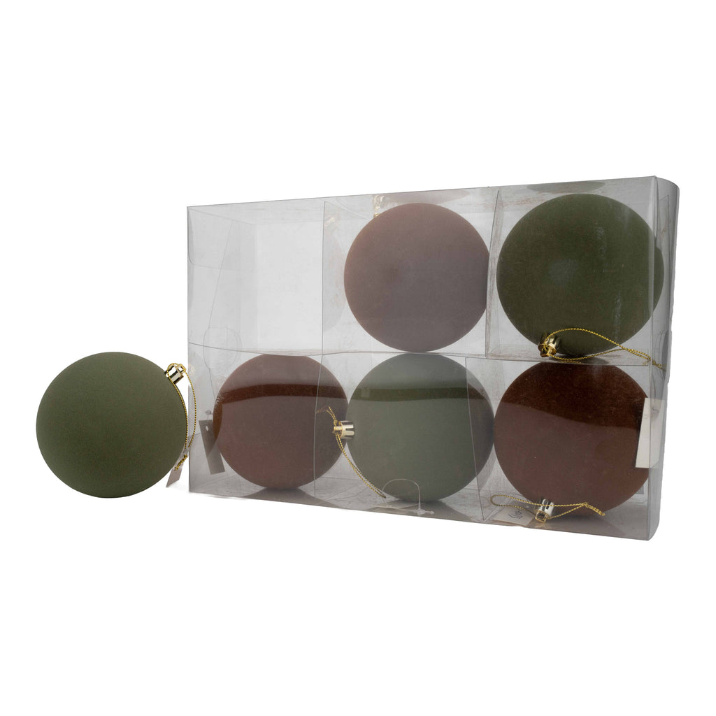 10cm Ball Set of 6 Autumnal Flocked - Seasonal Decor