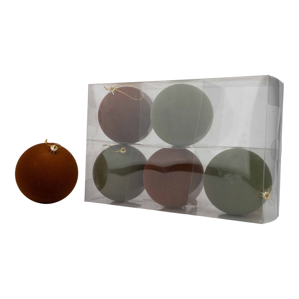 10cm Ball Set of 6 Autumnal Flocked - Seasonal Decor