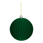 10cm Set of 6 Lined Flocked Green Ball - Seasonal Decor