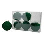 10cm Set of 6 Lined Flocked Green Ball - Seasonal Decor