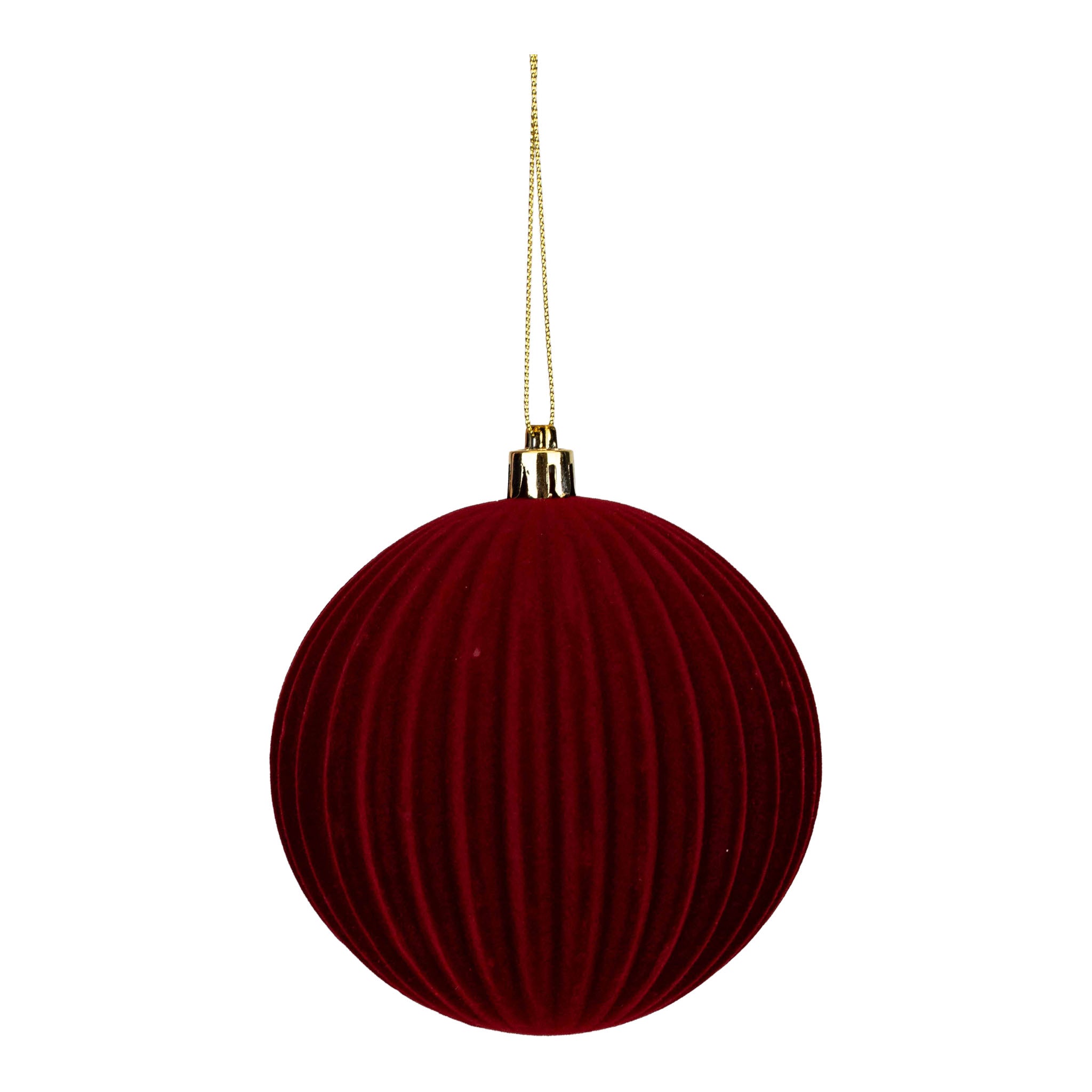 10cm Set of 6 Lined Flocked Burgundy Ball - Seasonal Decor