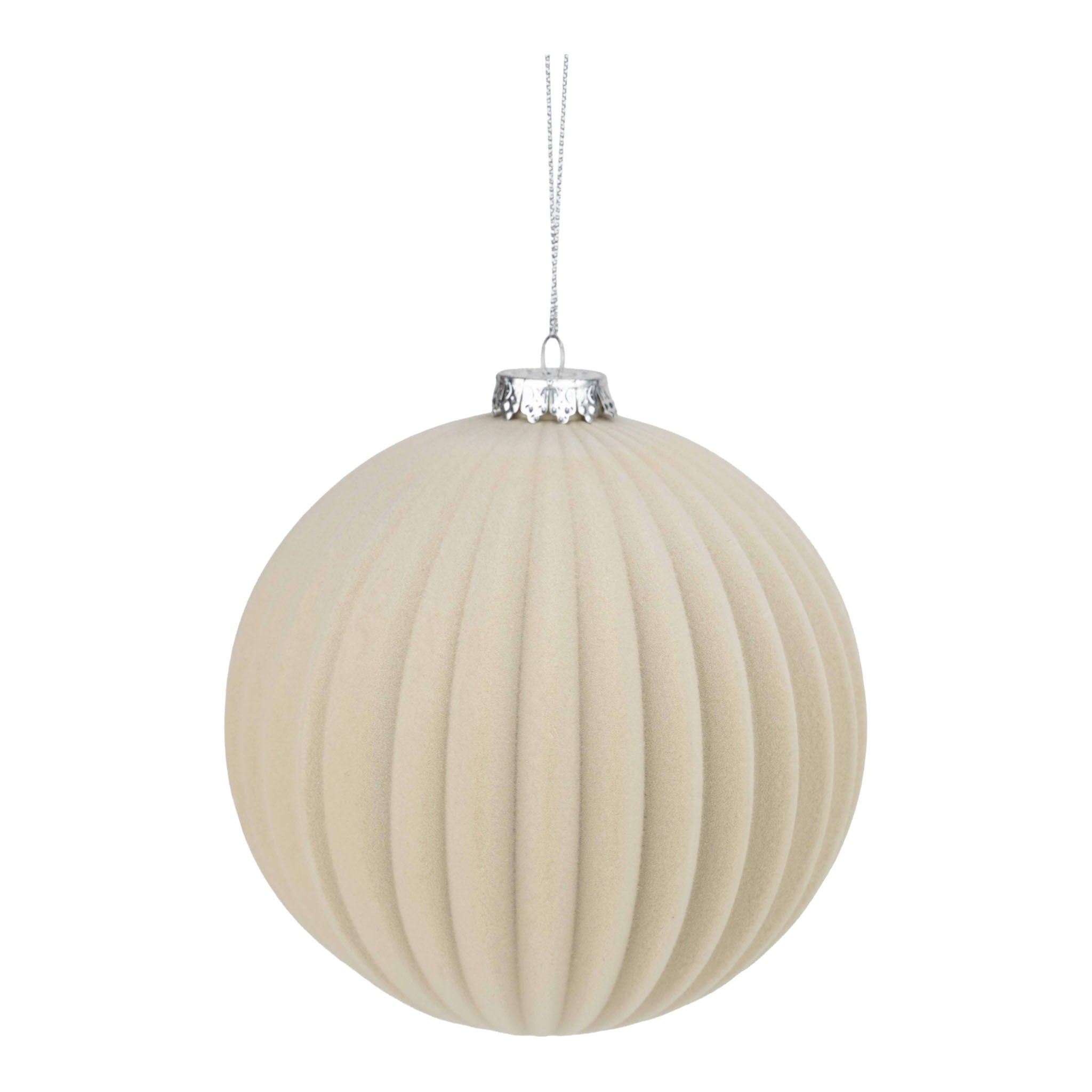 15cm Set of 2 Lined Flocked Ivory Ball - Seasonal Decor