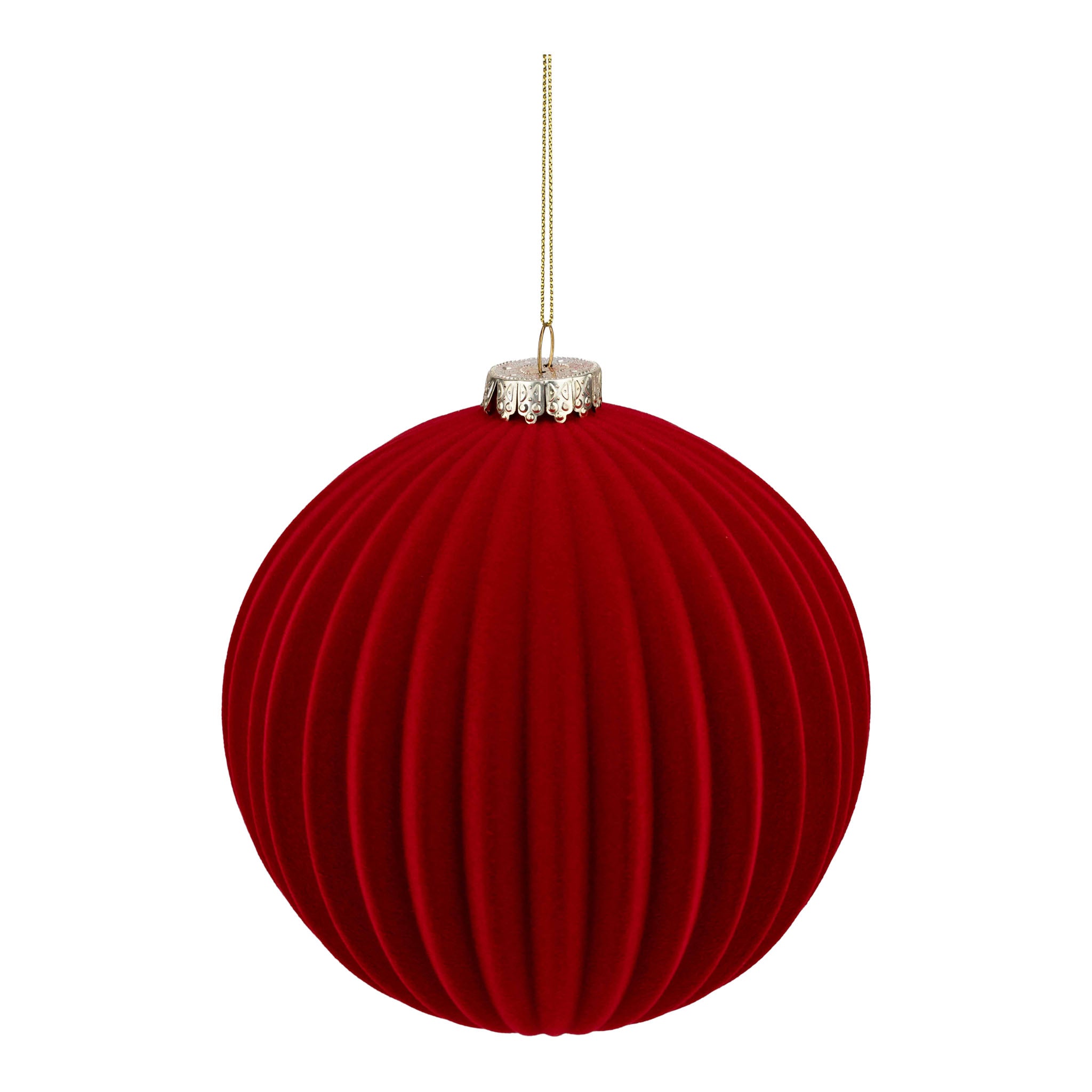 15cm Set of 2 Lined Flocked Red Ball - Seasonal Decor