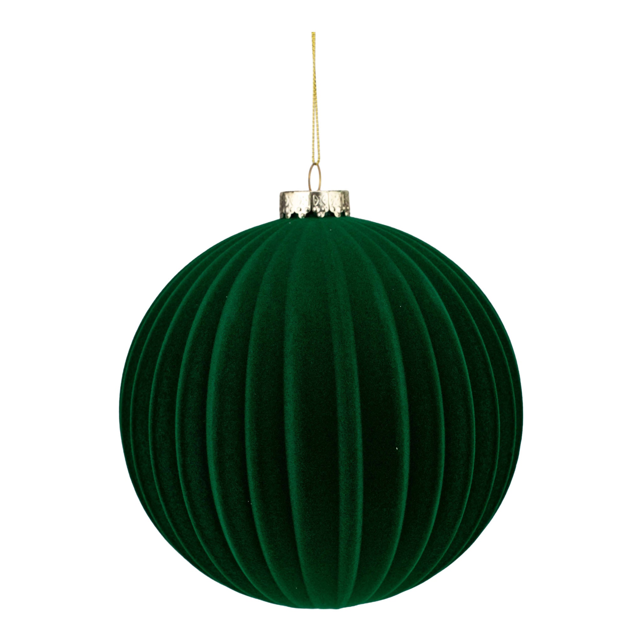 15cm Set of 2 Lined Flocked Green Ball - Seasonal Decor