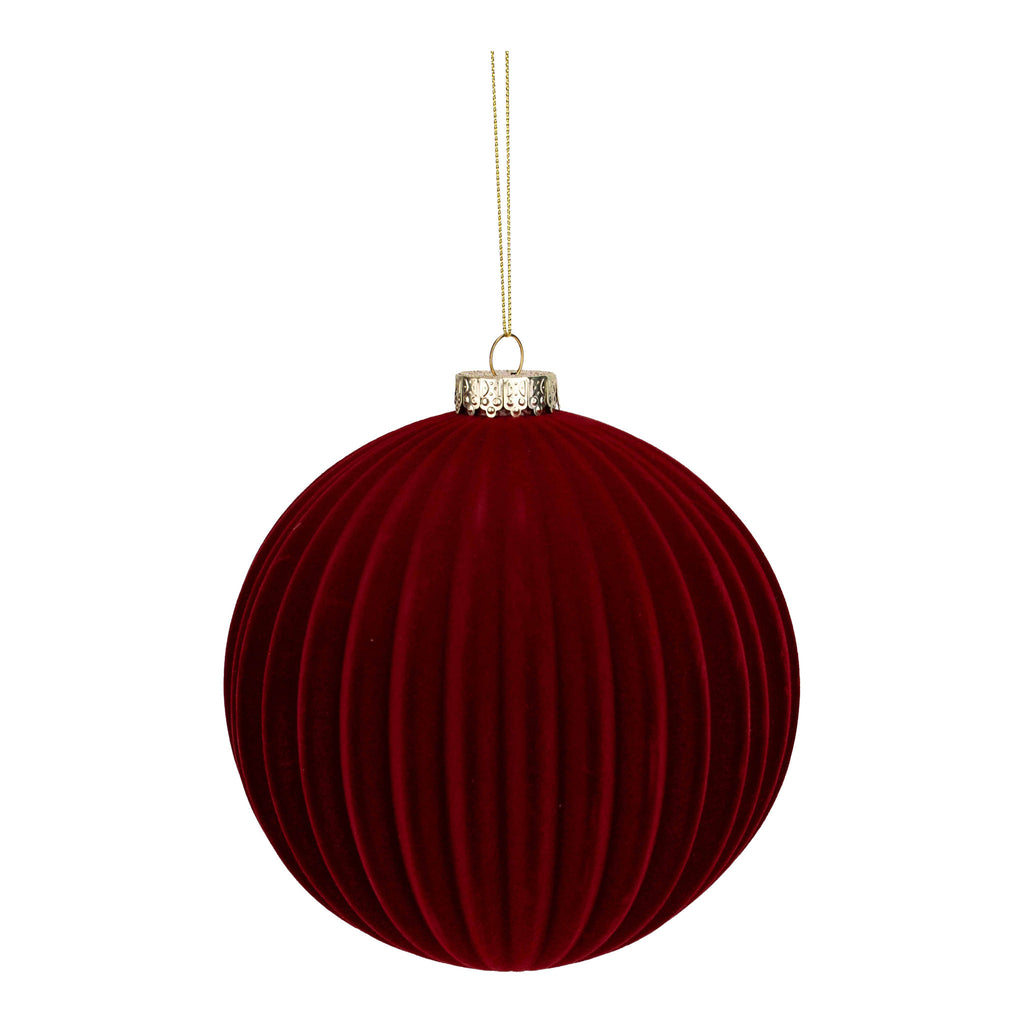 15cm Set of 2 Lined Flocked Burgundy Ball - Seasonal Decor