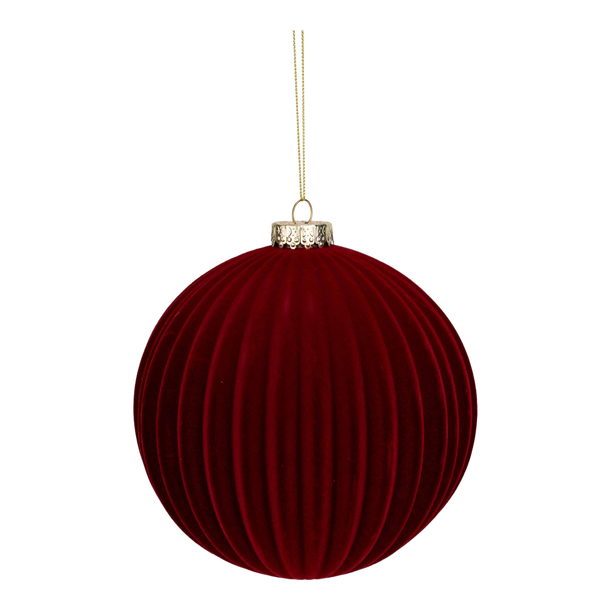 15cm Set of 2 Lined Flocked Burgundy Ball - Seasonal Decor