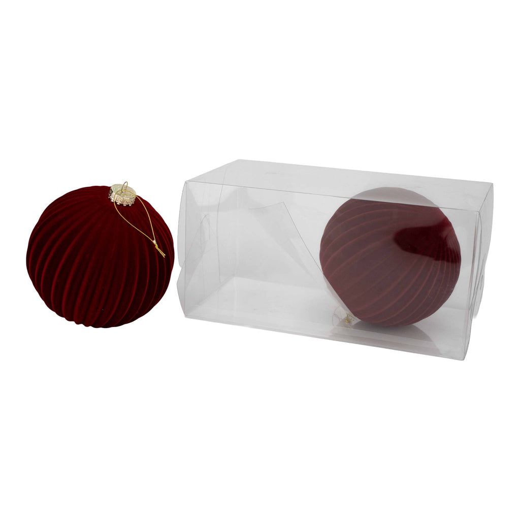 15cm Set of 2 Lined Flocked Burgundy Ball - Seasonal Decor