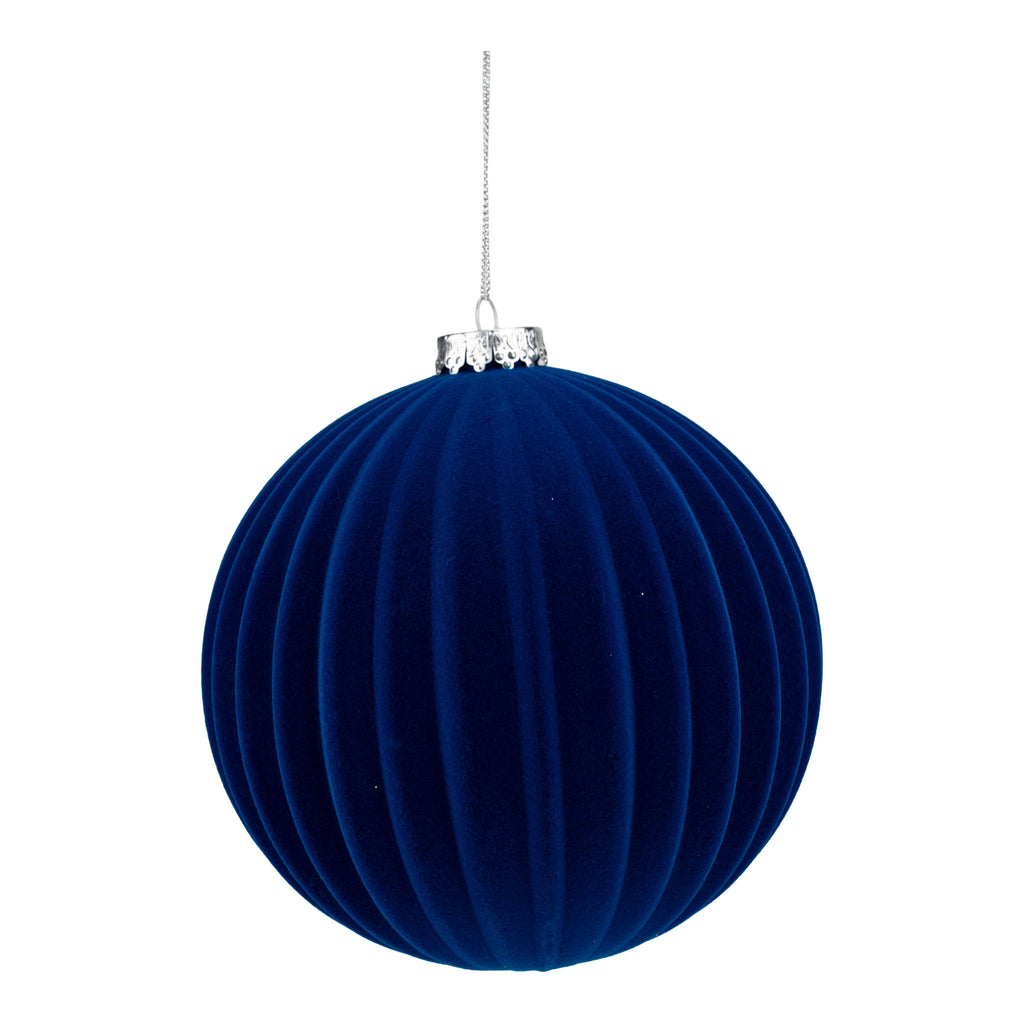 15cm Set of 2 Lined Flocked Royal Blue Ball - Seasonal Decor