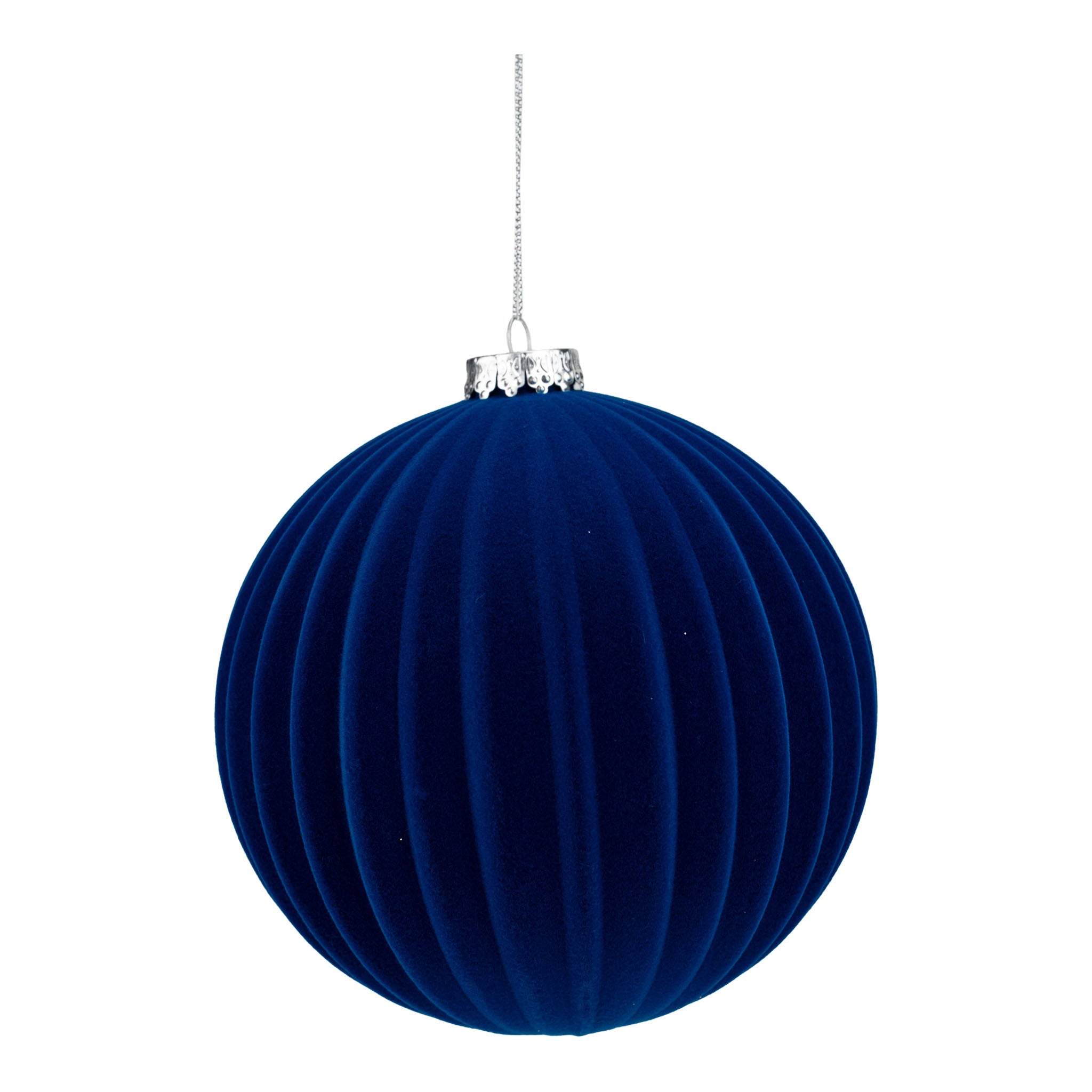 15cm Set of 2 Lined Flocked Royal Blue Ball - Seasonal Decor
