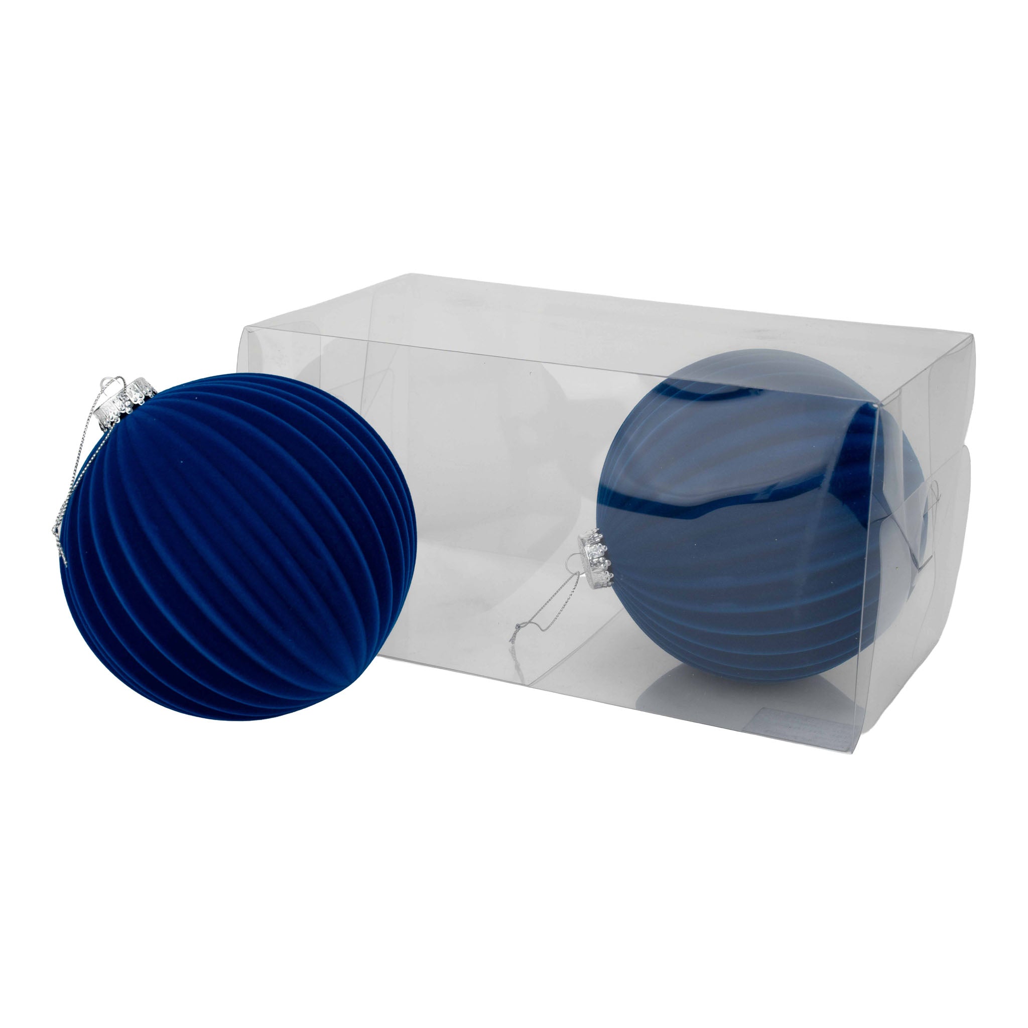15cm Set of 2 Lined Flocked Royal Blue Ball - Seasonal Decor