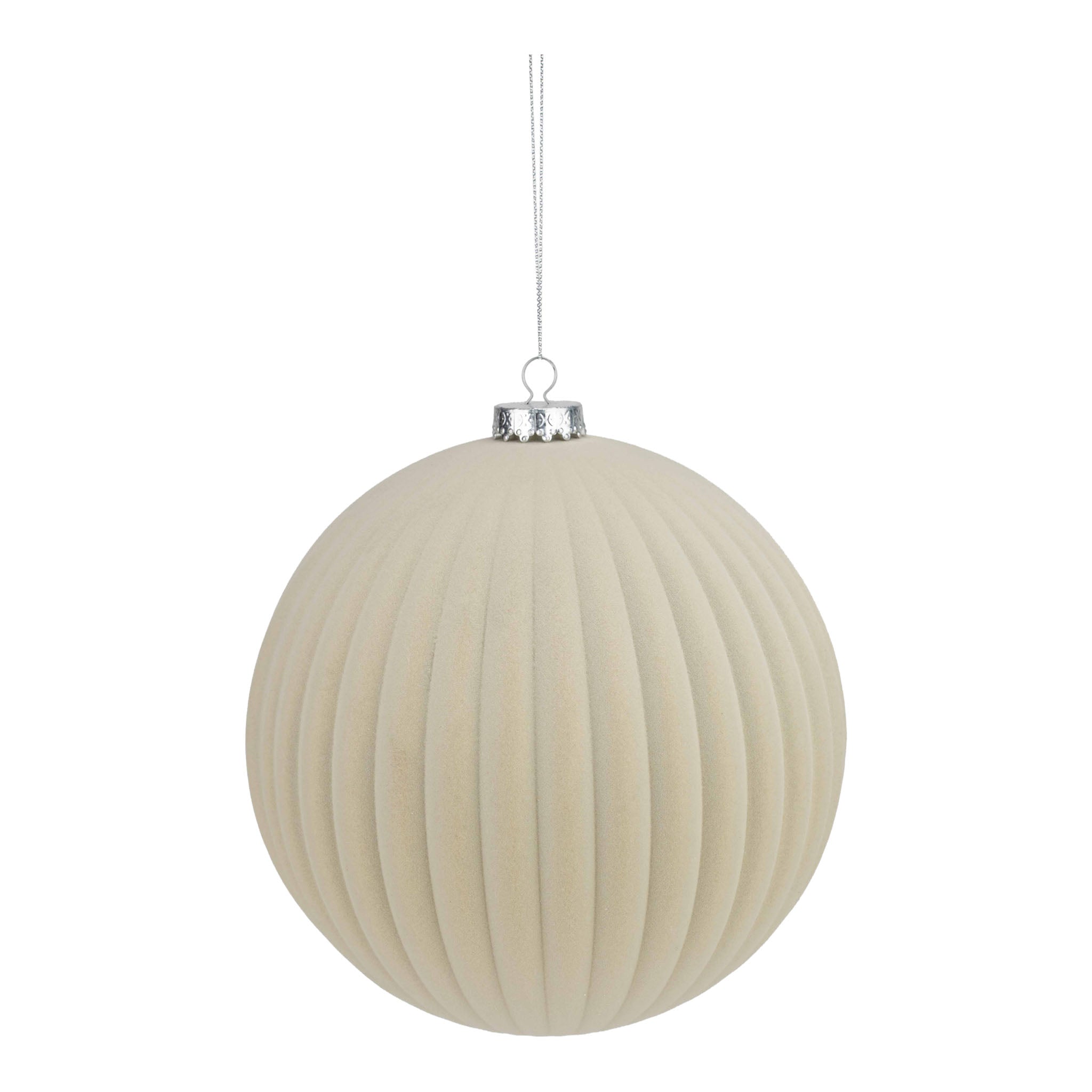 20cm Lined Flocked Ivory Ball - Seasonal Decor