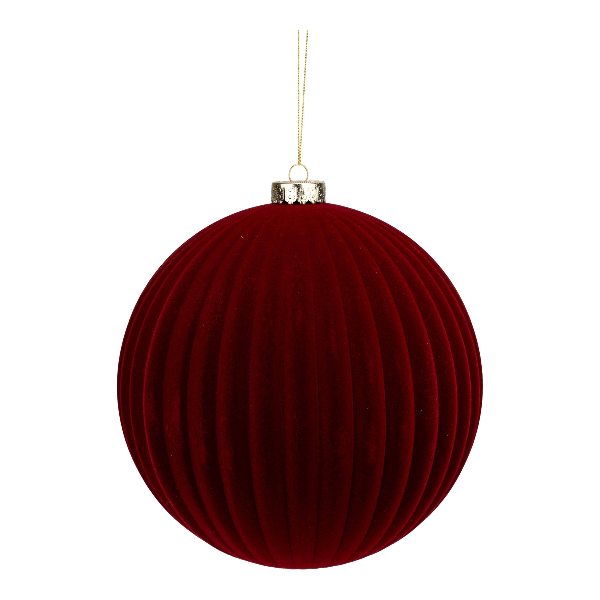 20cm Lined Flocked Burgundy Ball - Seasonal Decor