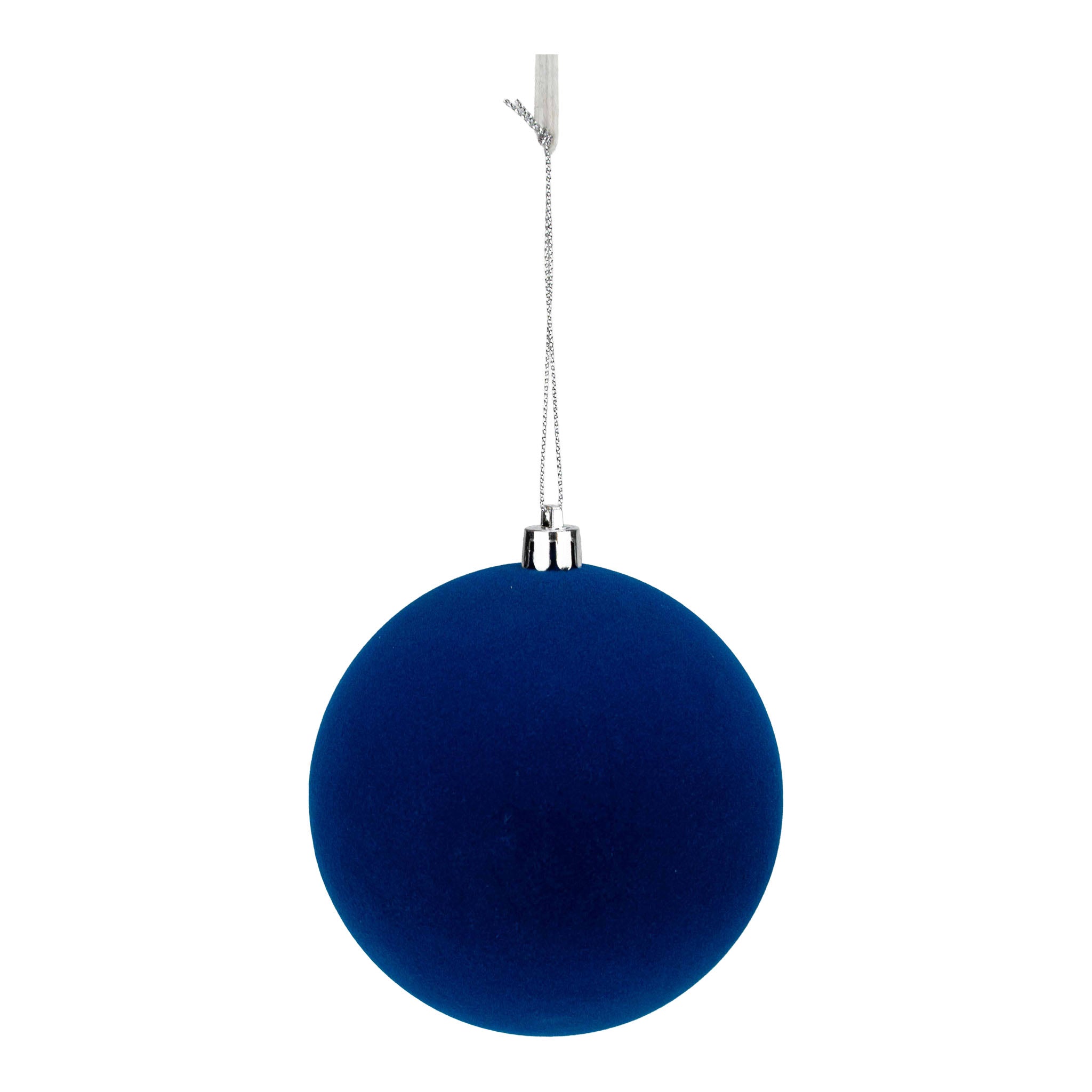 10cm Set of 6 Flocked Royal Blue Ball - Seasonal Decor