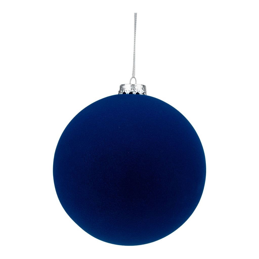 15cm Set of 2 Flocked Royal Blue Ball - Seasonal Decor